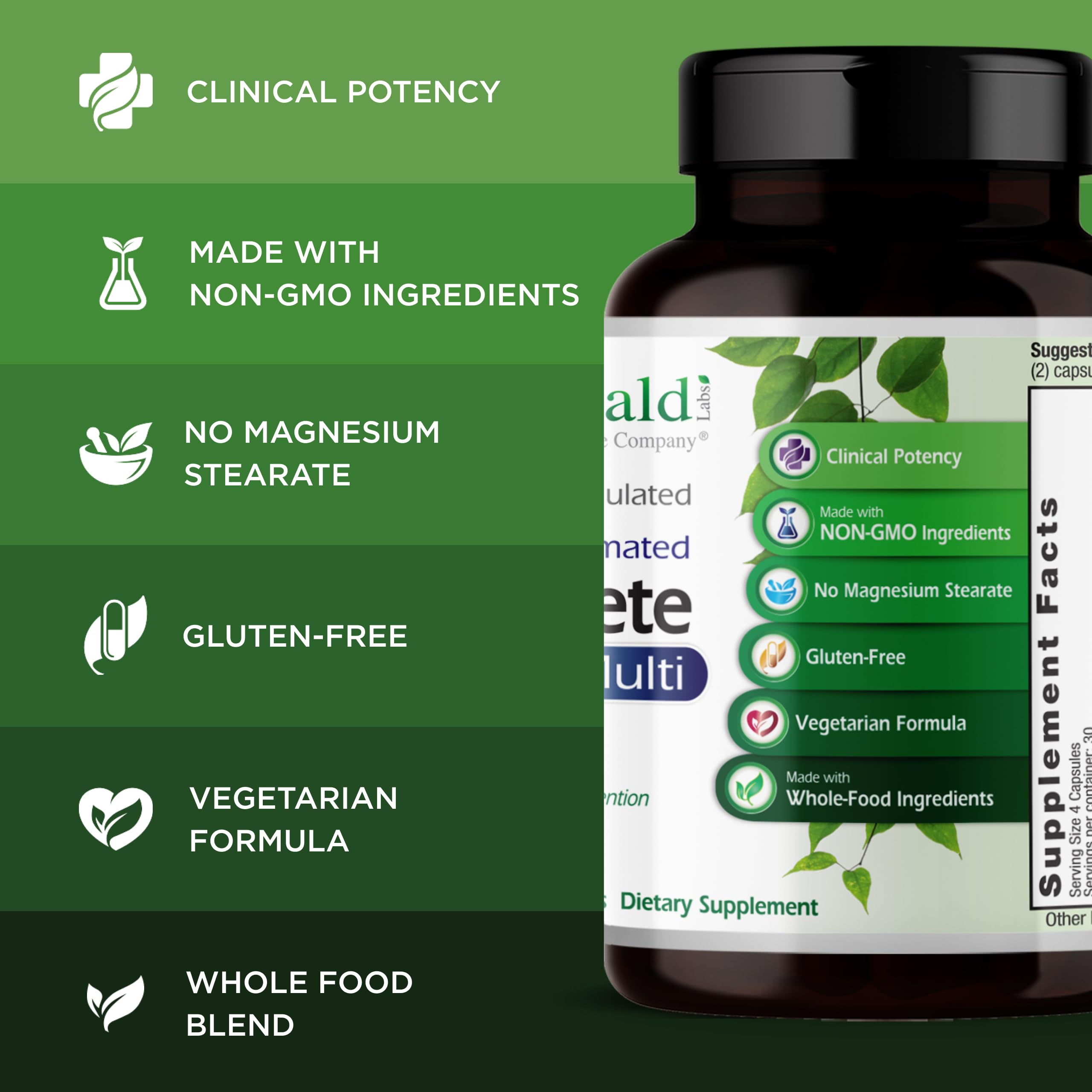 EMERALD LABS Multivitamine Clinique Complet – capsules sans soja et vitamine D3 d’origine tournesol.