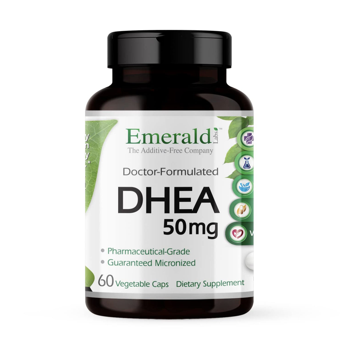 Emerald Labs DHEA 50 mg – Bouteille de capsules végétales pour le soutien hormonal potentiel.