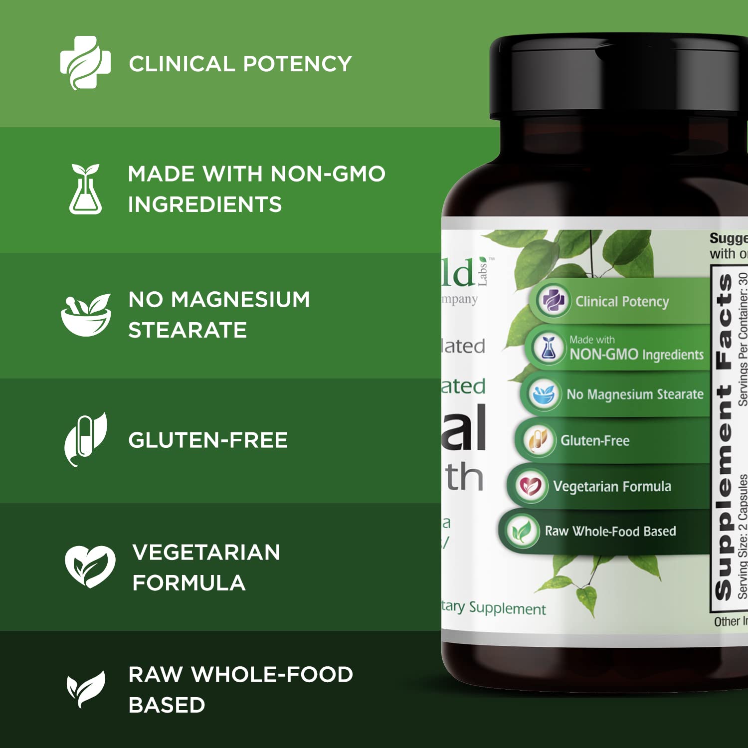 Étiquette sans gluten et sans additifs chez Emerald Labs.