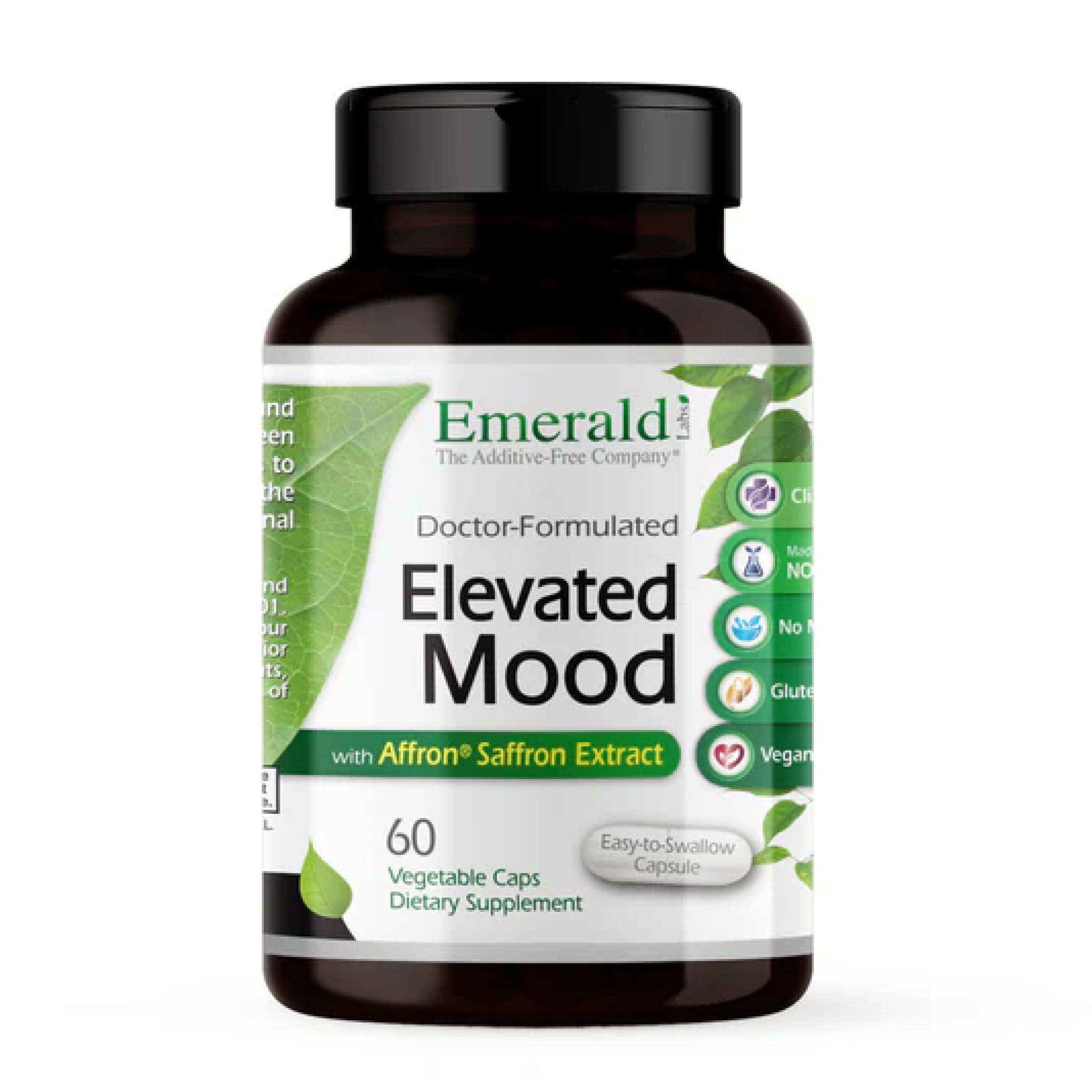 Bouteille Emerald Labs Elevated Mood montrant une formule calme et potentielle pour le stress.