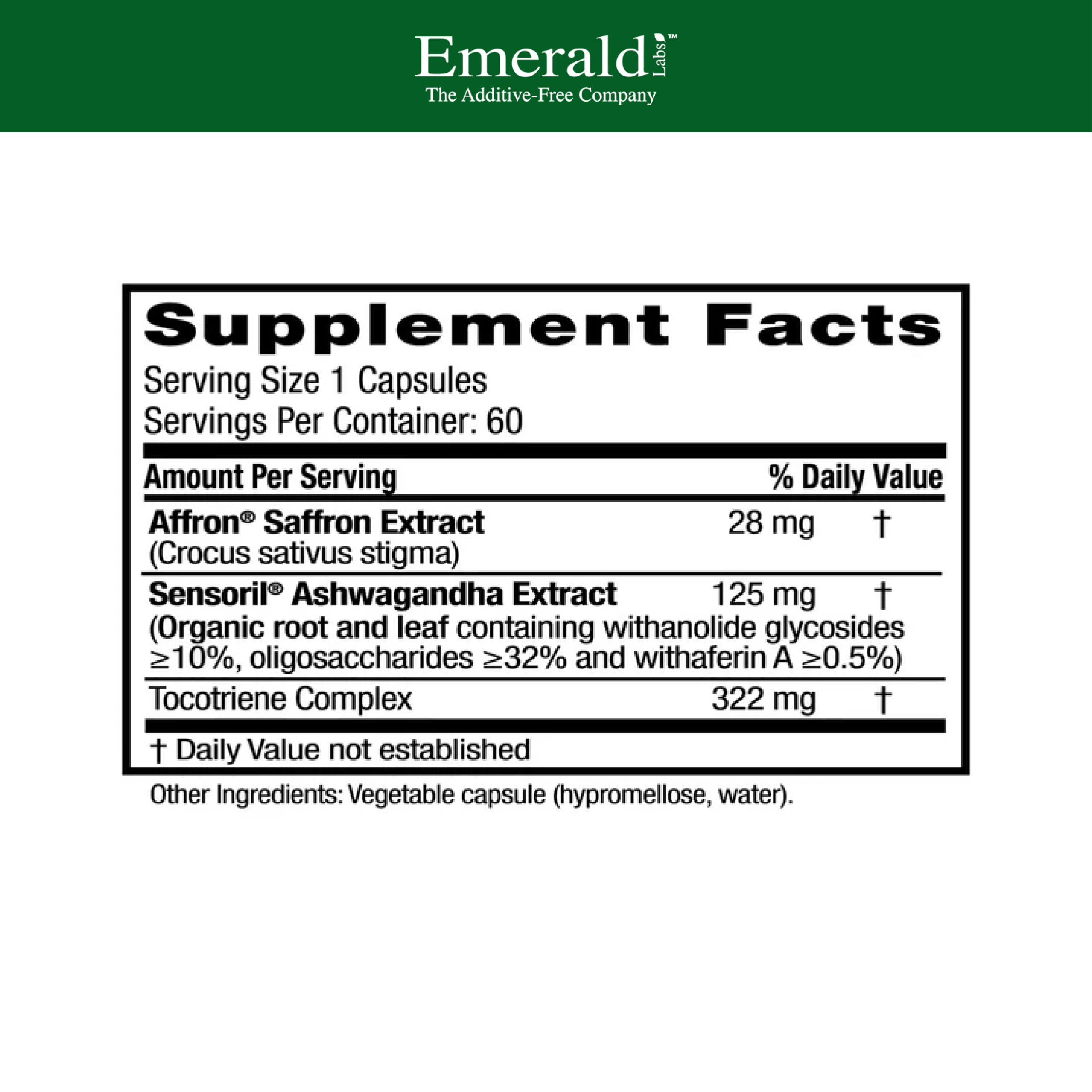 Capsules végétales Emerald Labs Elevated Mood facilitant l'ingestion et le bien-être.