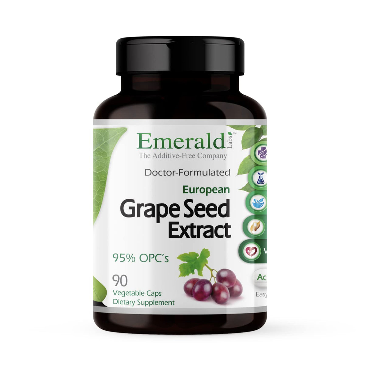 Emerald Labs Extrait de pépins de raisin européen — bouteille montrant l’emballage et l’antioxydant potentiel