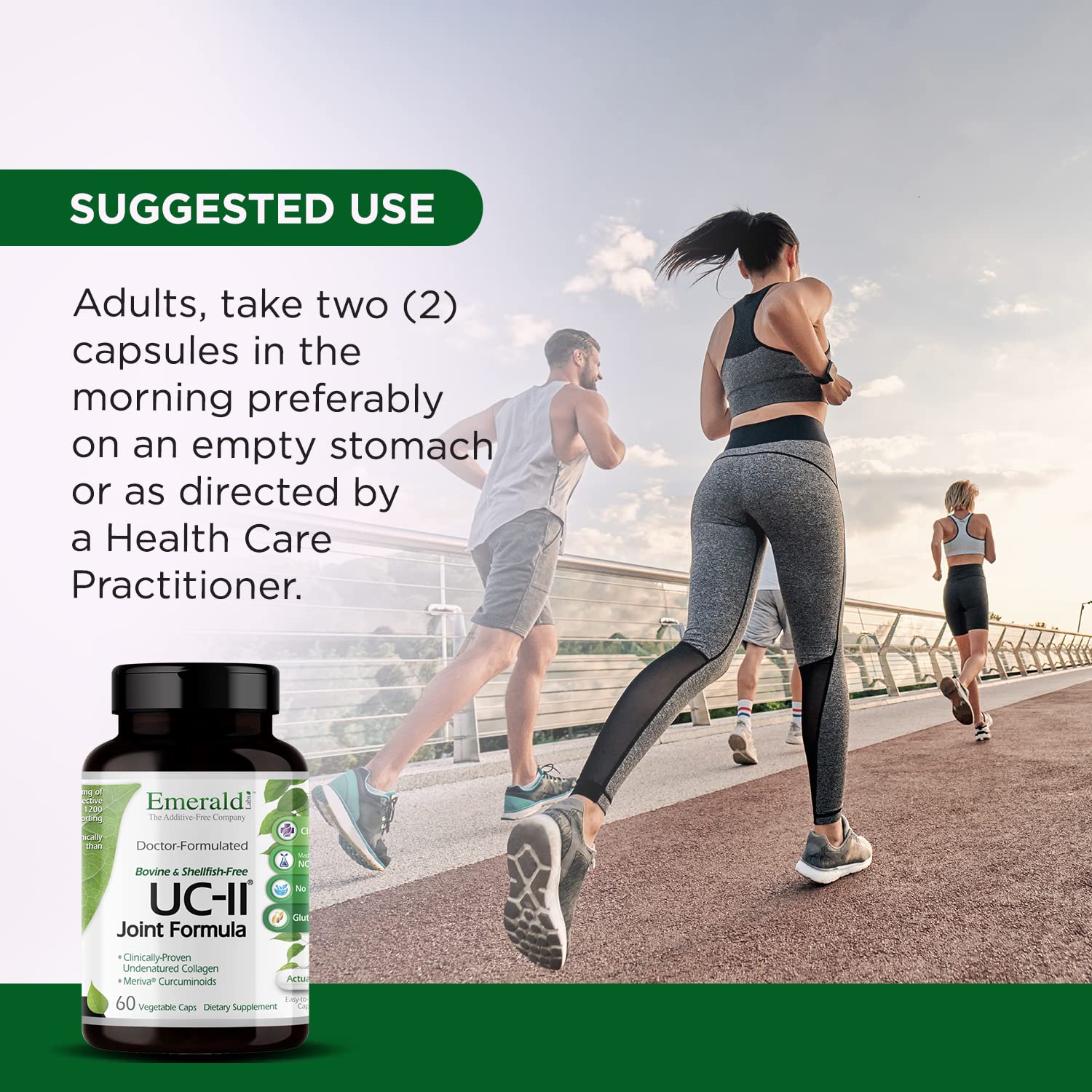 EMERALD LABS UC-II – flacon sans additifs ni gluten pour régimes spécifiques.