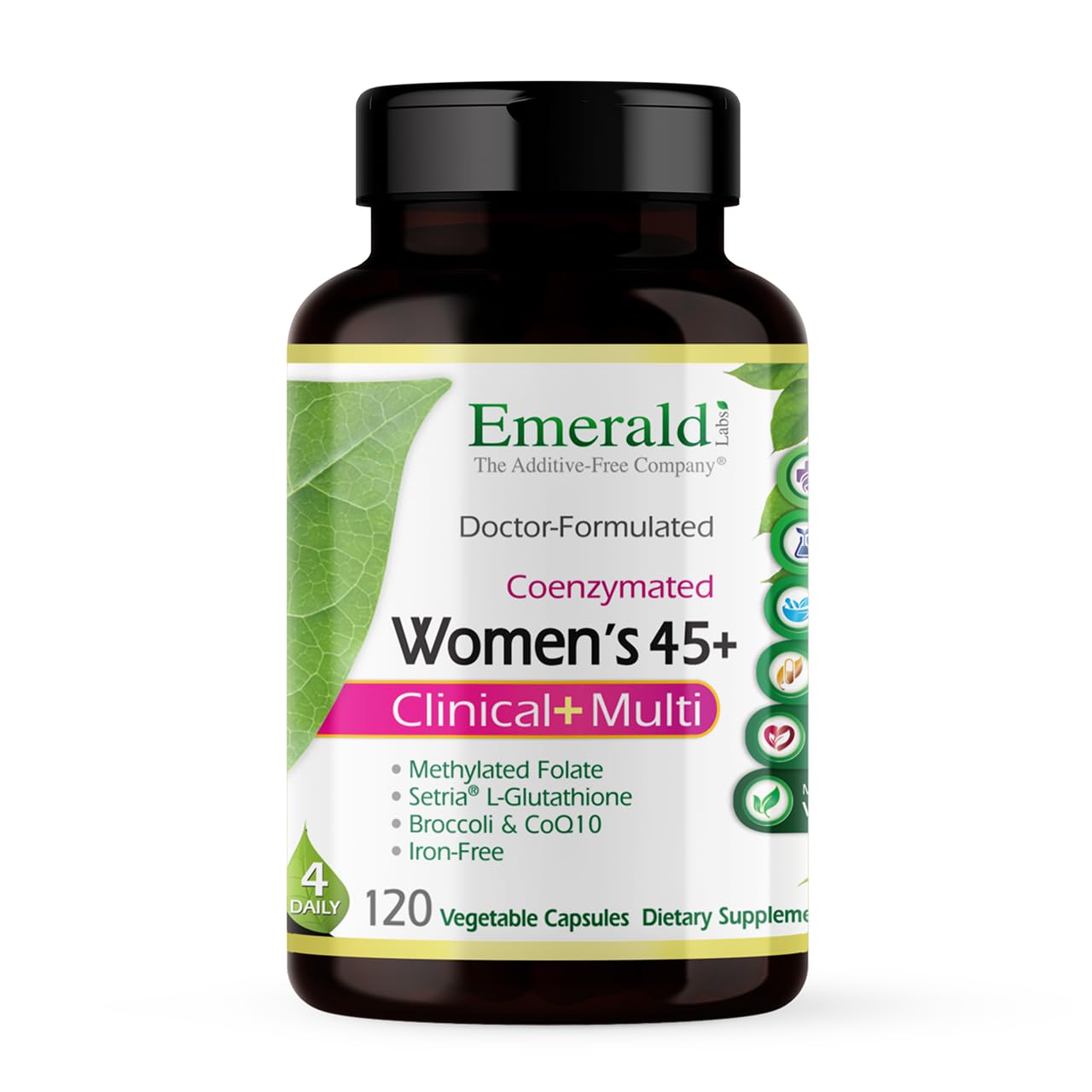 Emerald Labs Femmes 45+ Multi : bouteille de capsules pratique pour la routine.