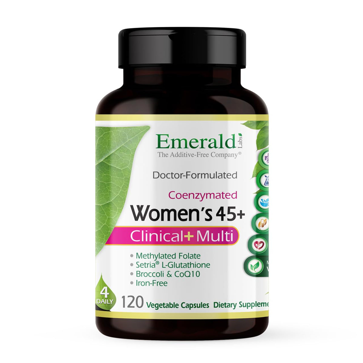 Emerald Labs Femmes 45+ Multi : bouteille de capsules pratique pour la routine.