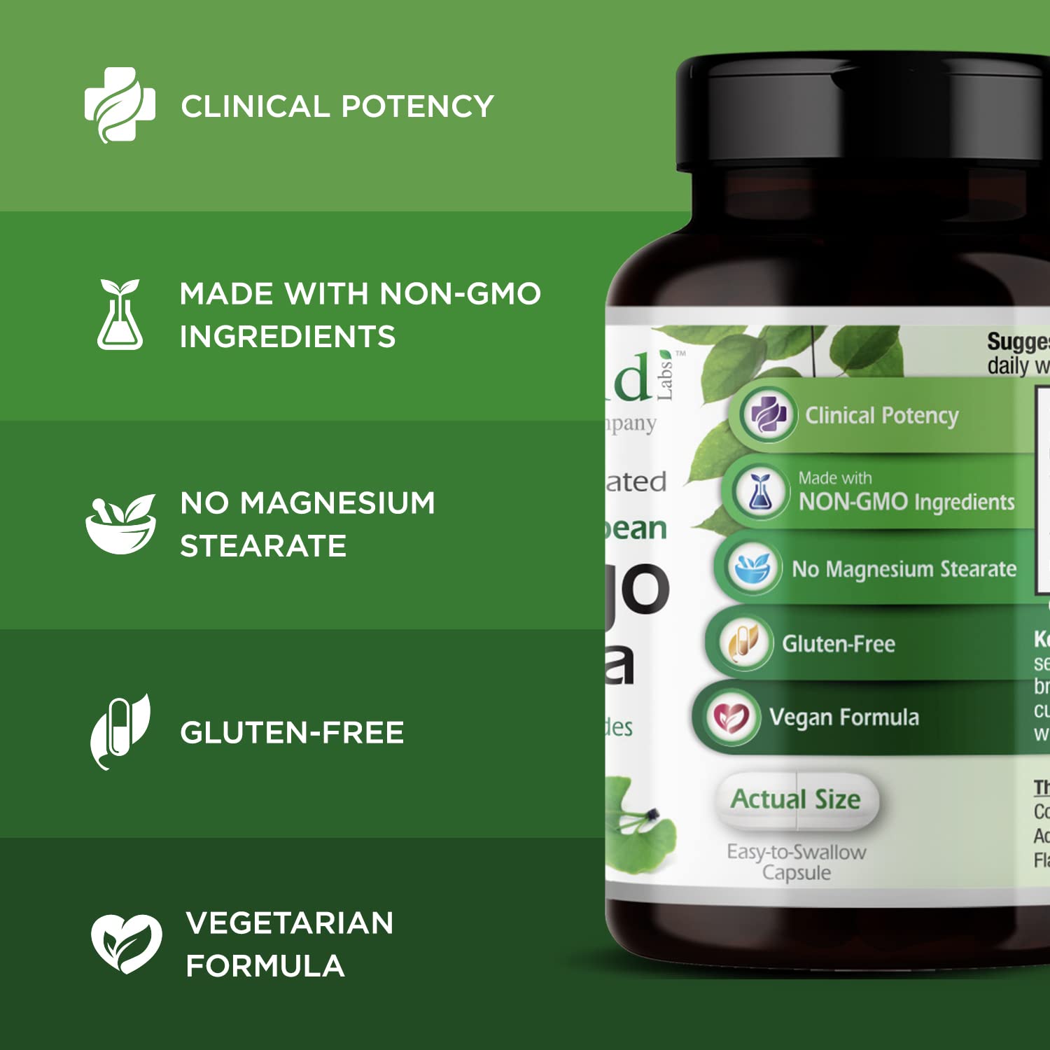 EMERALD LABS Extrait de Ginkgo Biloba – boîte et emballage esthétiques.