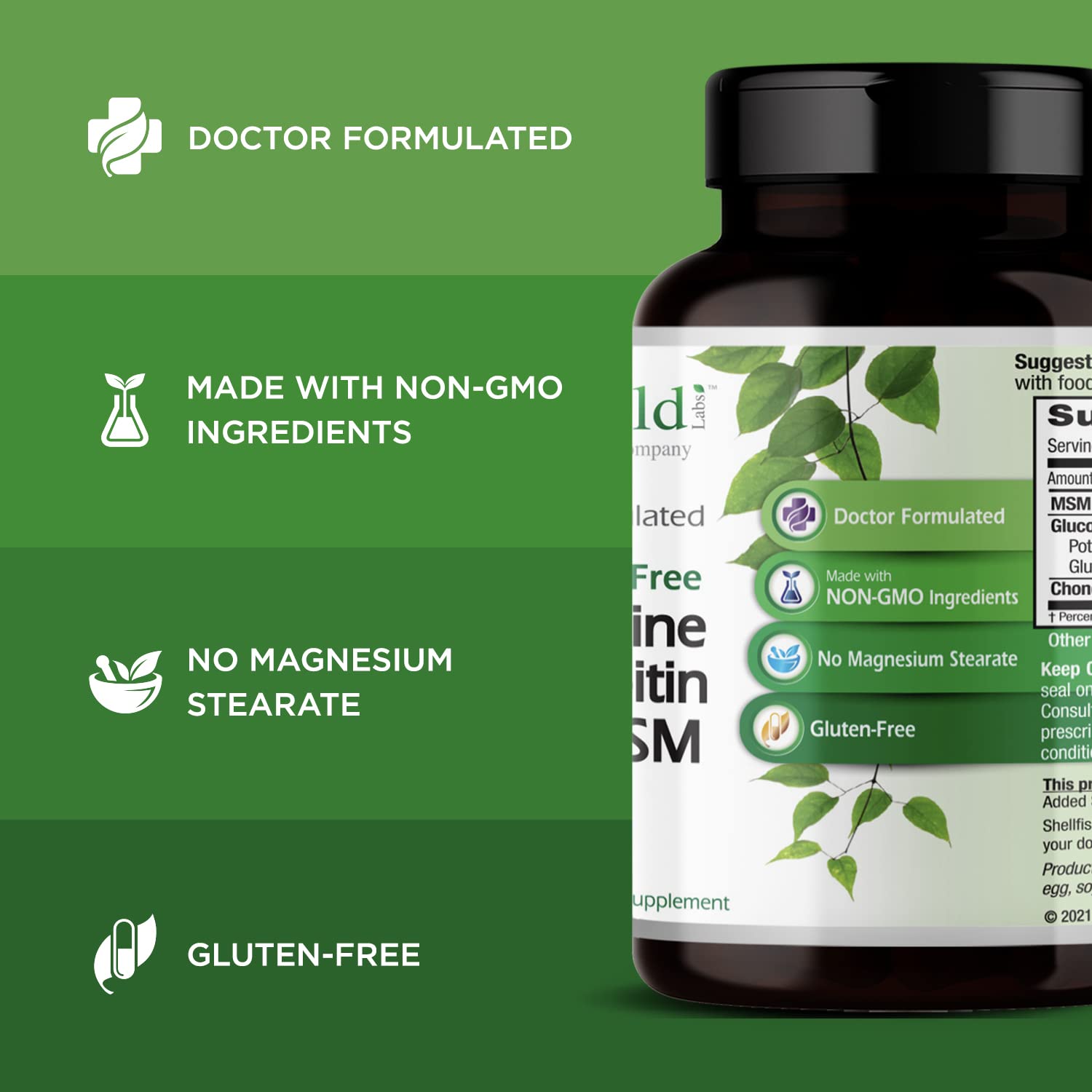 Emerald Labs glucosamine-chondroitine-msm, emballage sans additifs: ingrédients de qualité.