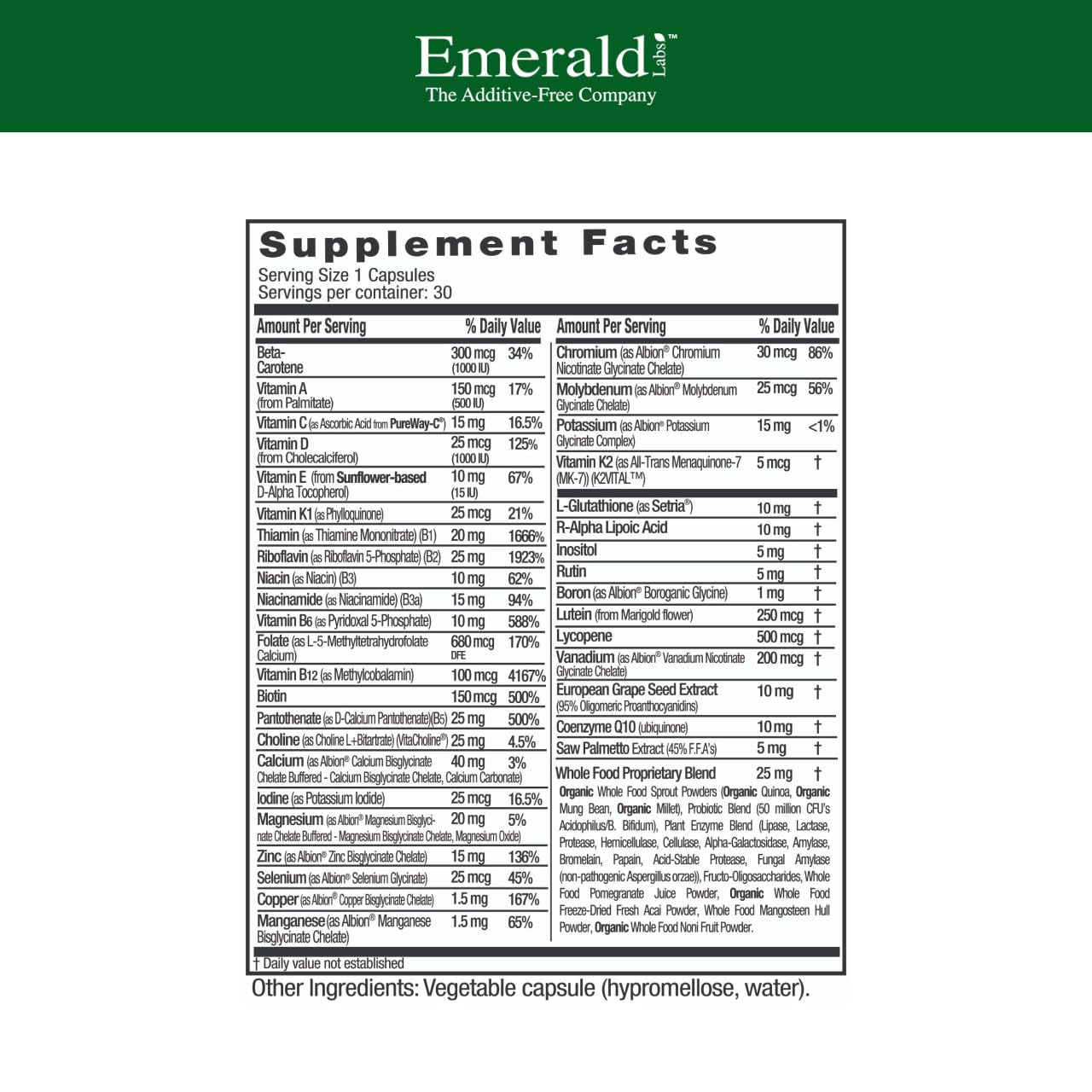 EMERALD LABS Homme 45+ en capsules végétales, absorption optimale des nutriments.