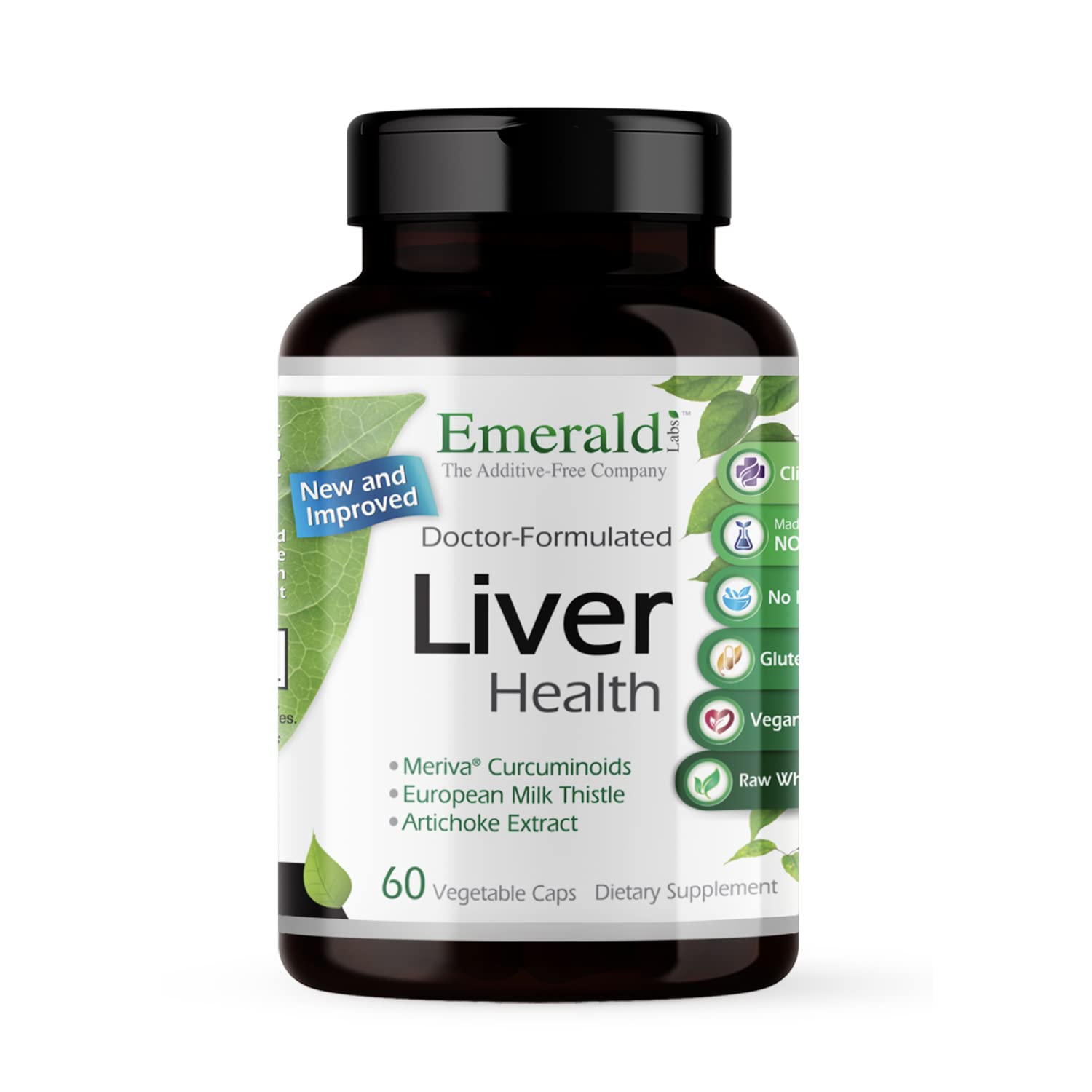 Emerald Labs Liver Health, bouteille sur table prête à l'usage quotidien.
