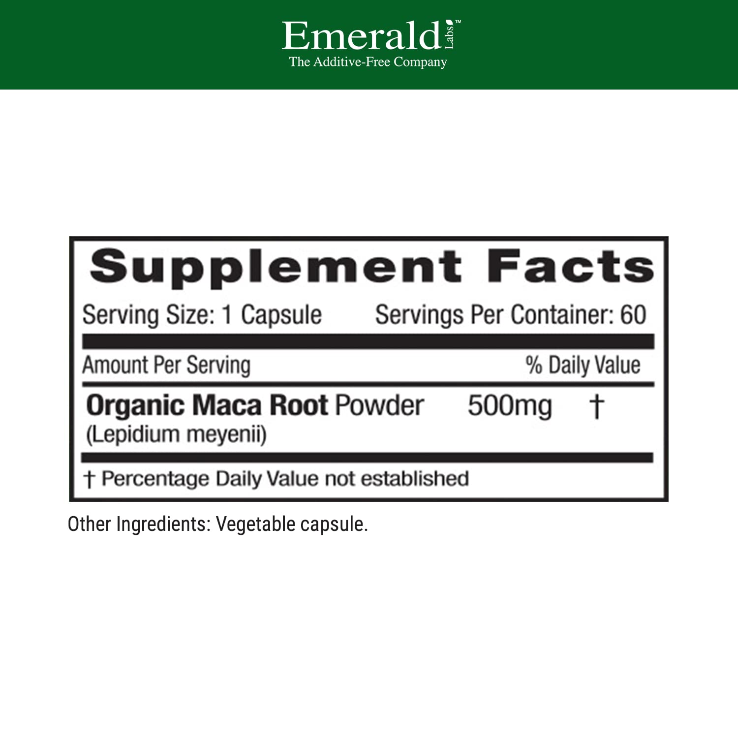 Emerald Labs Maca: capsules faciles à prendre au quotidien pour énergie durable.