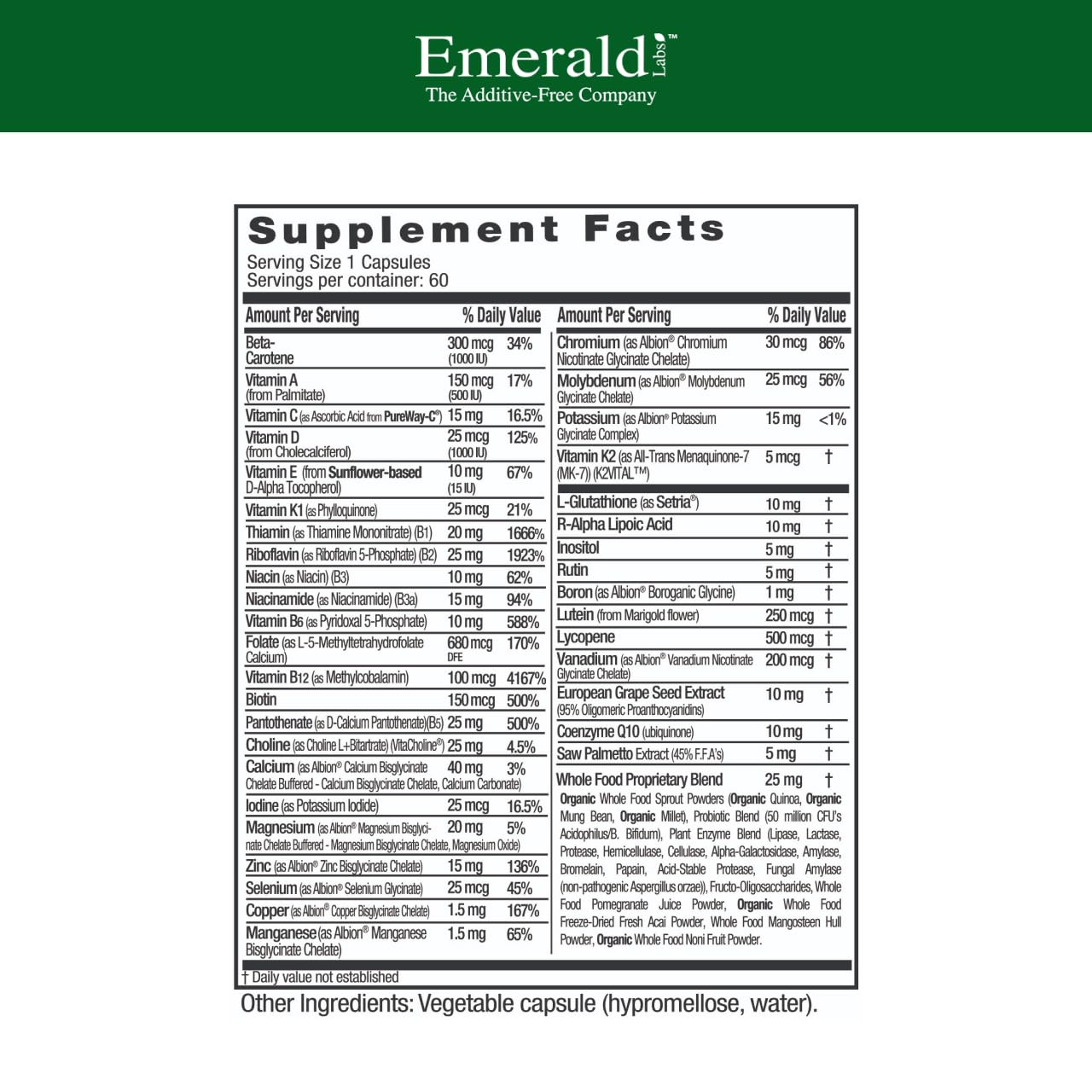 EMERALD LABS Men 45+ Multi – capsule soutien os et cœur.