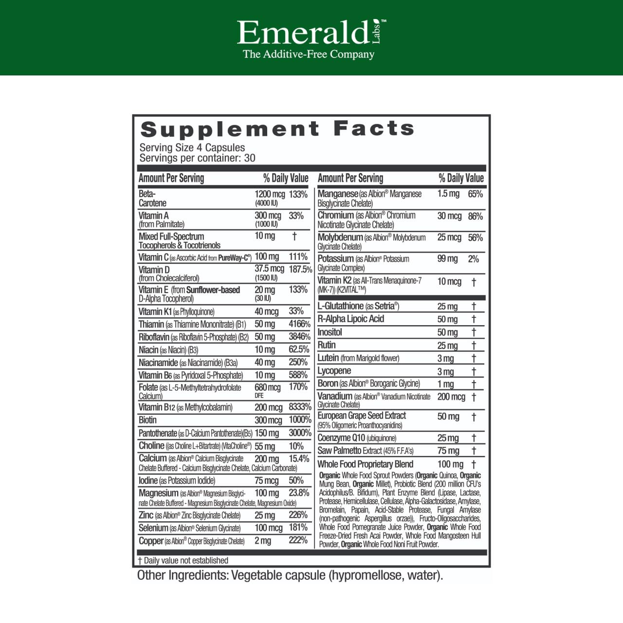 Capsules végétales Emerald Labs Men 45+ dans l'emballage, sans gluten.