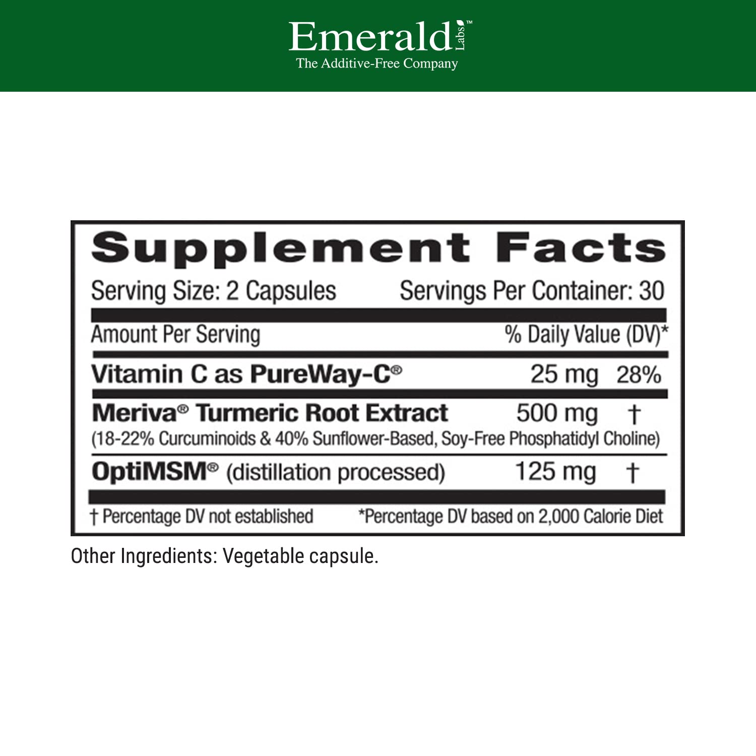 Gélules végétales Emerald Labs Meriva Turmeric Plus, format vegan pour le quotidien