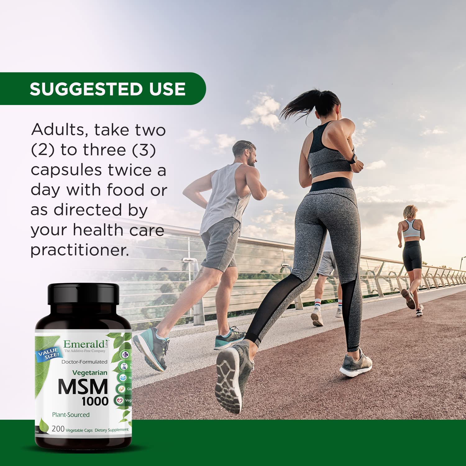 Étiquette Emerald Labs MSM 1000mg – composition claire