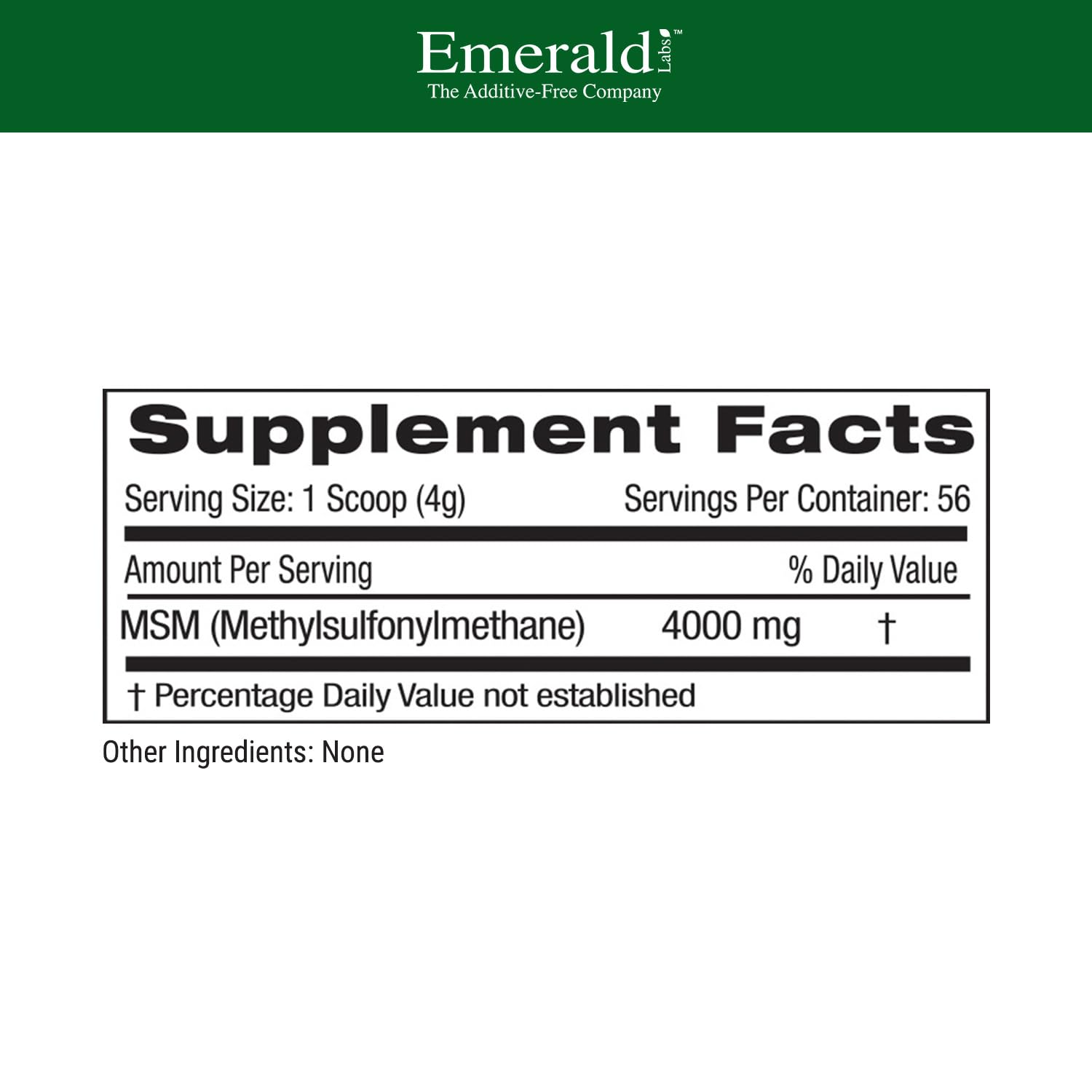 MSM Emerald Labs – doseuse pratique, dosage précis favorisant une routine quotidienne.
