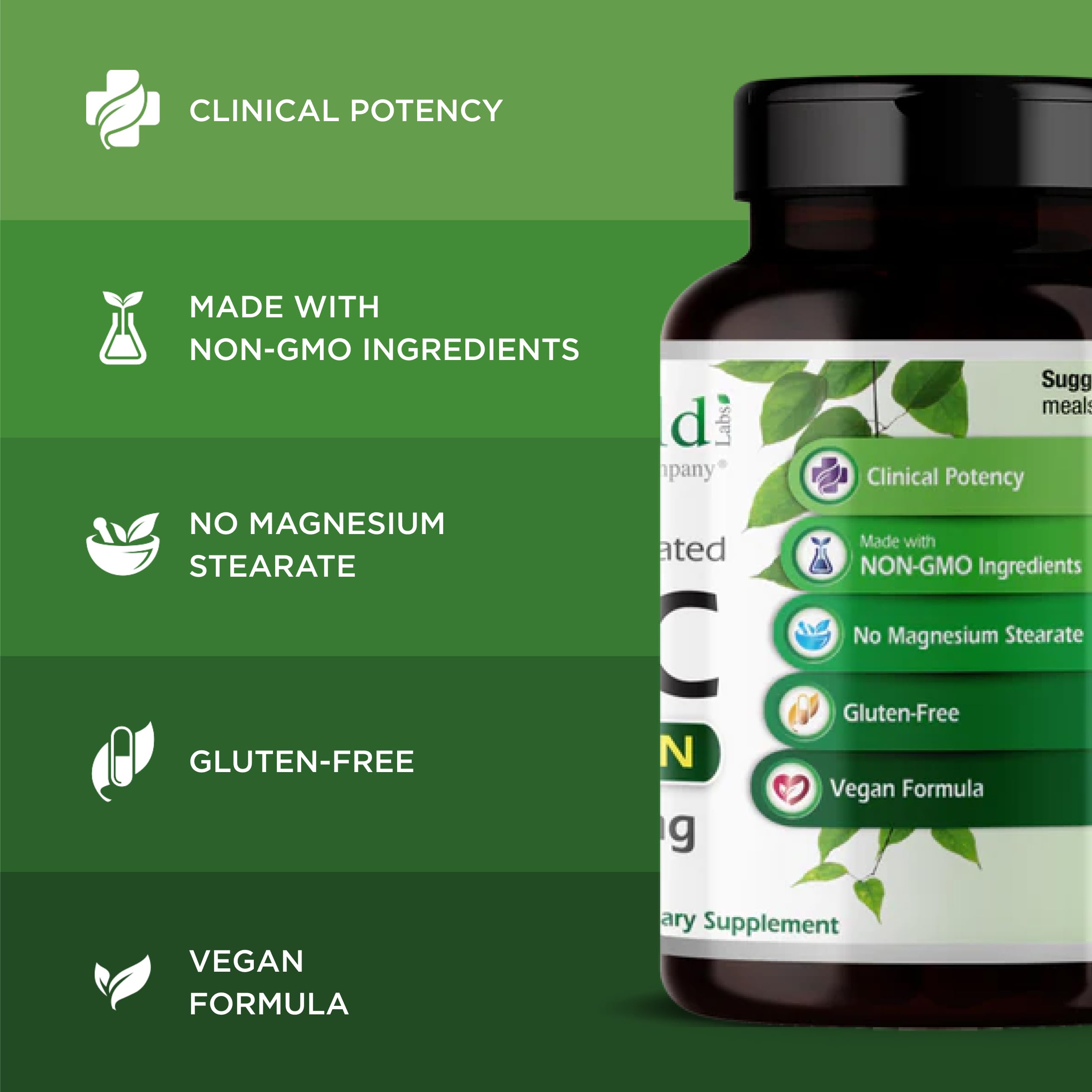 NAC 600mg d'EMERALD LABS, formulation sans additifs et hypoallergénique.