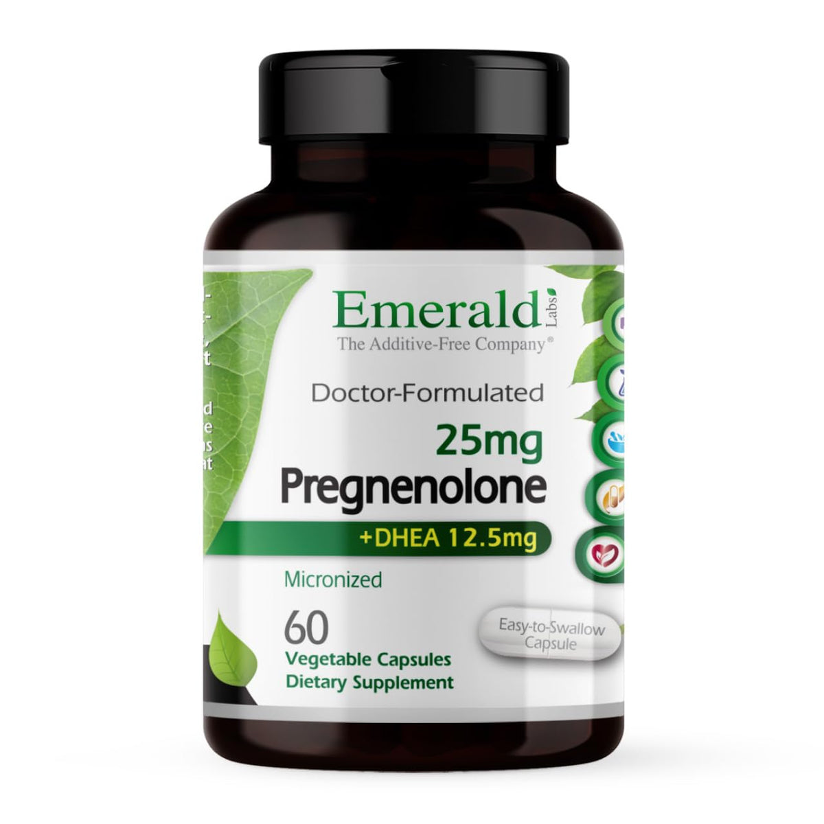 EMERALD LABS Pregnenolone 50 mg et DHEA 25 mg - bouteille élégante avec soutien hormonal potentiel