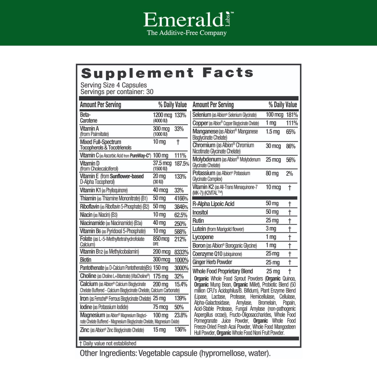 EMERALD LABS Prenatal Multi: capsules végétales faciles à avaler.