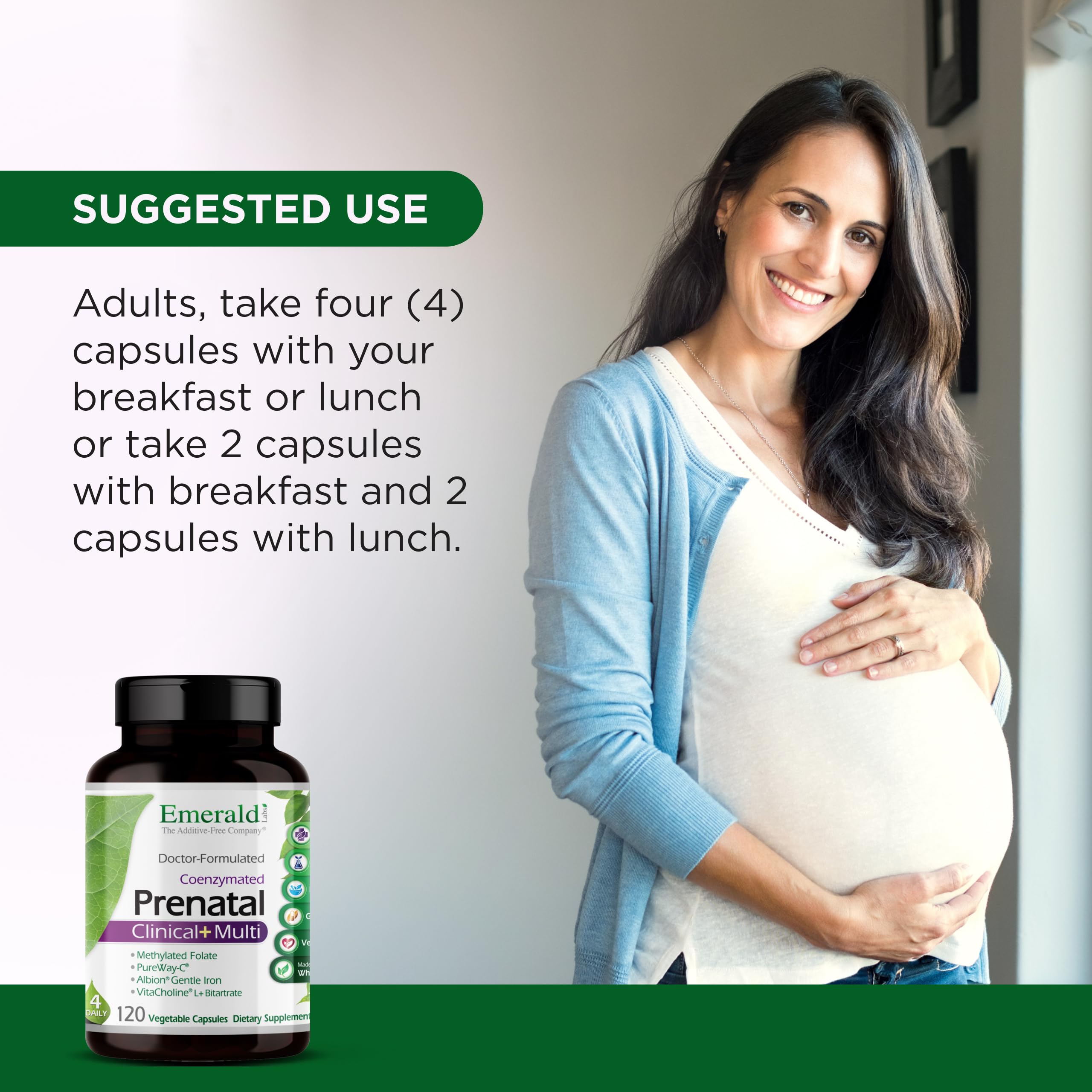 EMERALD LABS Prenatal Multi: dose journalière recommandée avec repas.