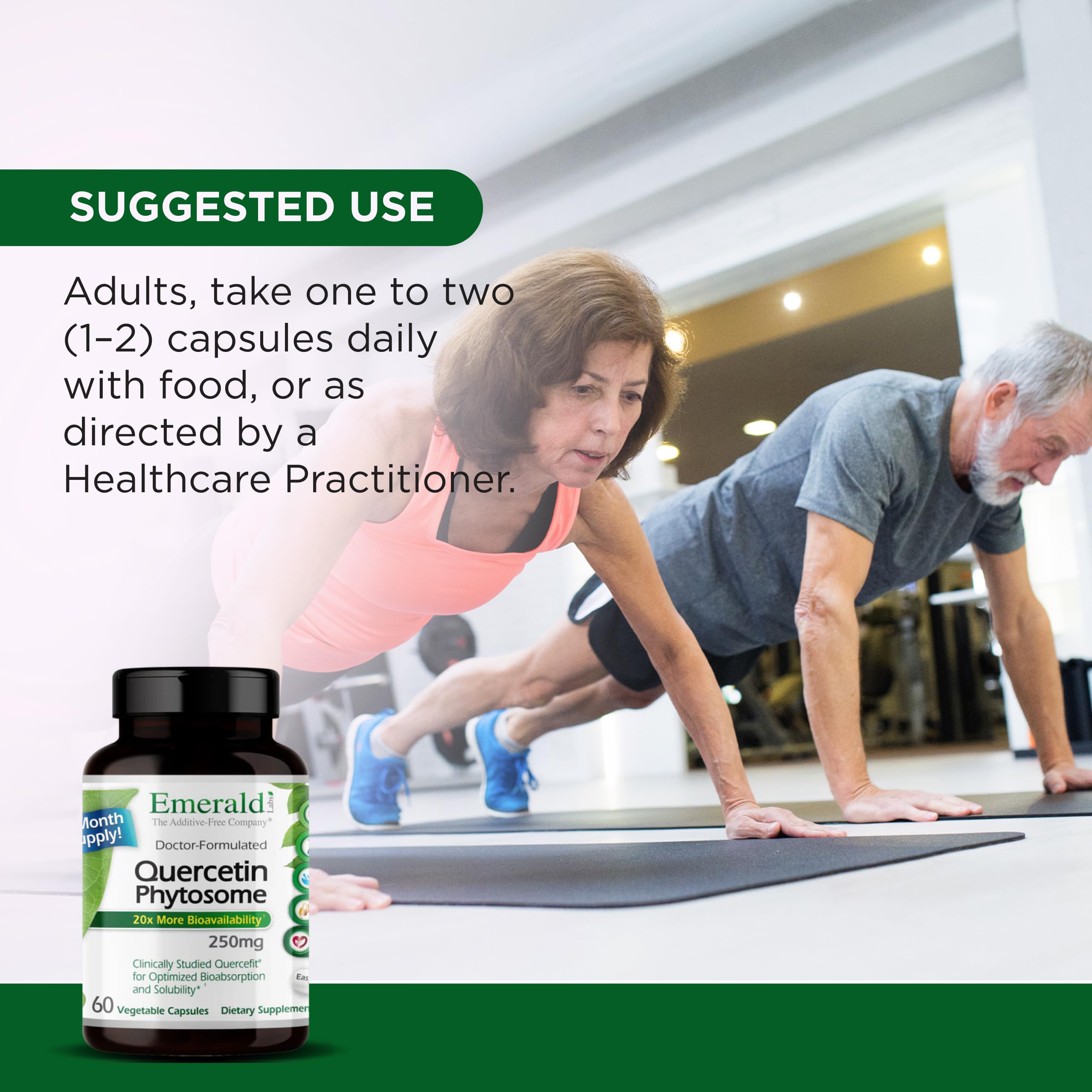 EMERALD LABS Quercetin Phytosome: vegan-sans-gluten, adapté à diverses diètes.