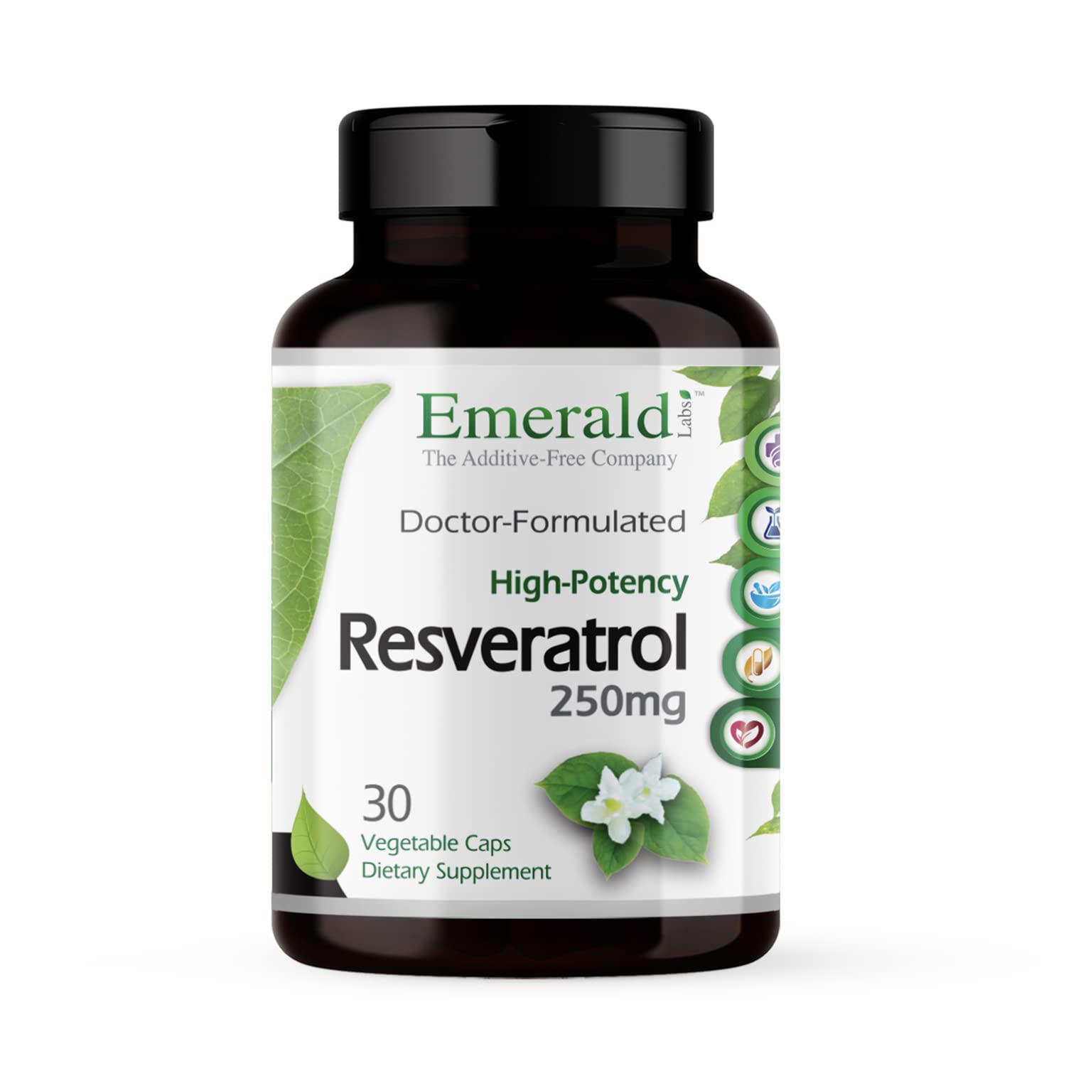 Emerald Labs Resveratrol, bouteille végétale, soutient la vitalité quotidienne.