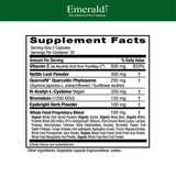 Étiquette EMERALD LABS Santé Allergie avec formule naturelle et informations claires.