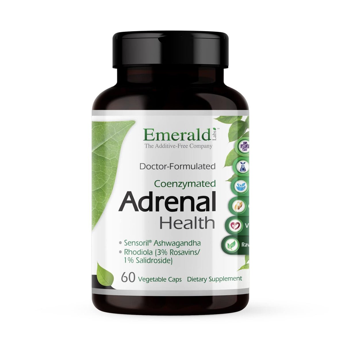 Bouteille Emerald Labs avec capsules de soutien surrénal.