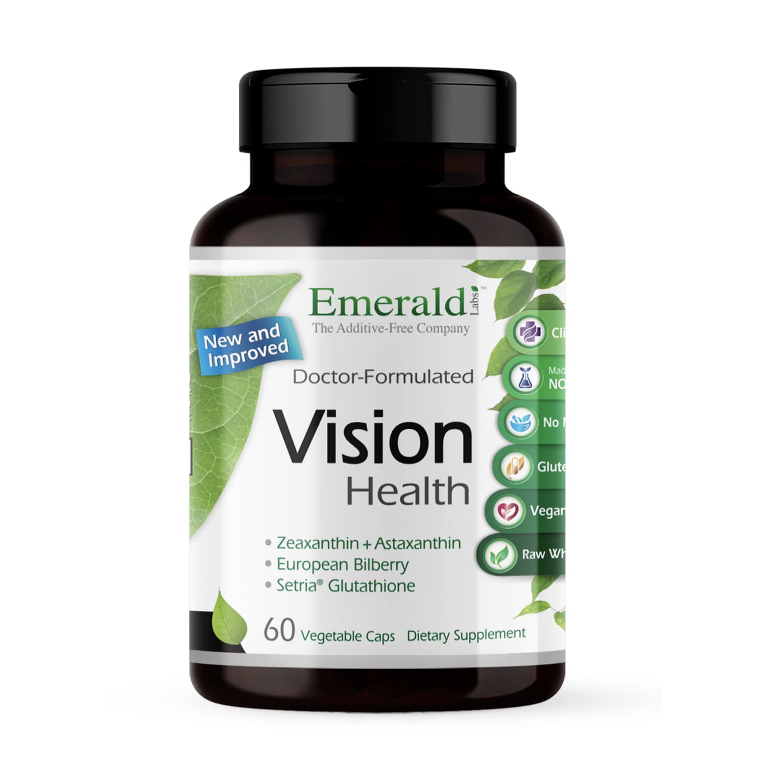 EMERALD LABS Vision Health – bouteille, soutien potentiel de la santé oculaire au quotidien.