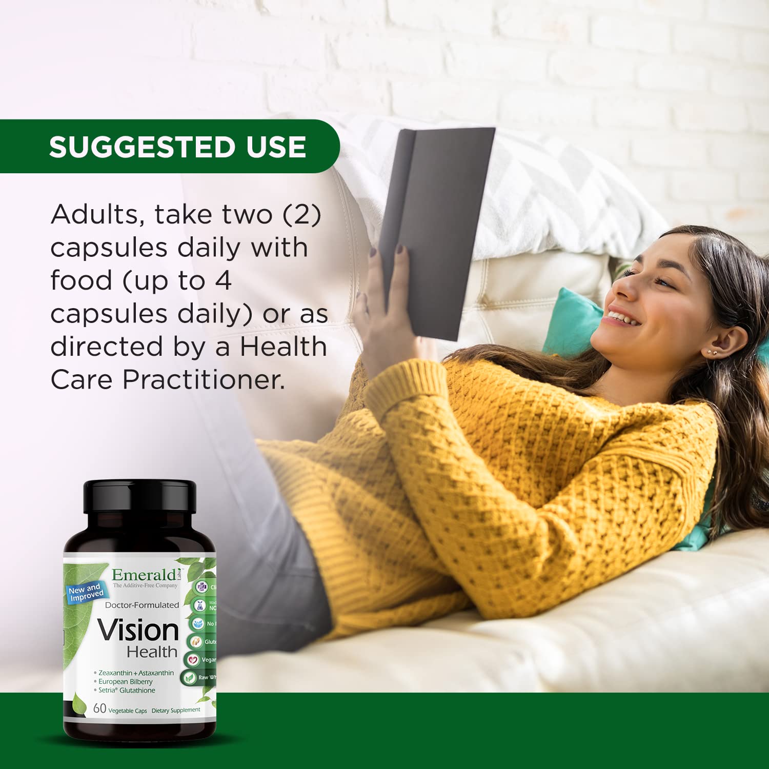 EMERALD LABS Vision Health – capsules végétales véganes, faciles à intégrer.