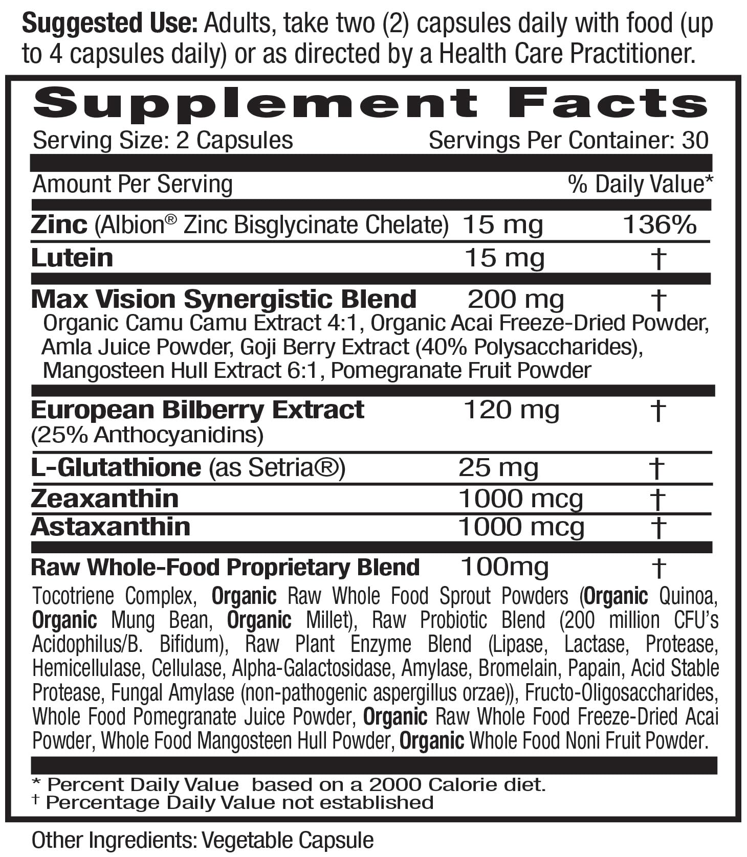 EMERALD LABS Vision Health, ingrédients clés lutéine et zéaxanthine pour la vision.