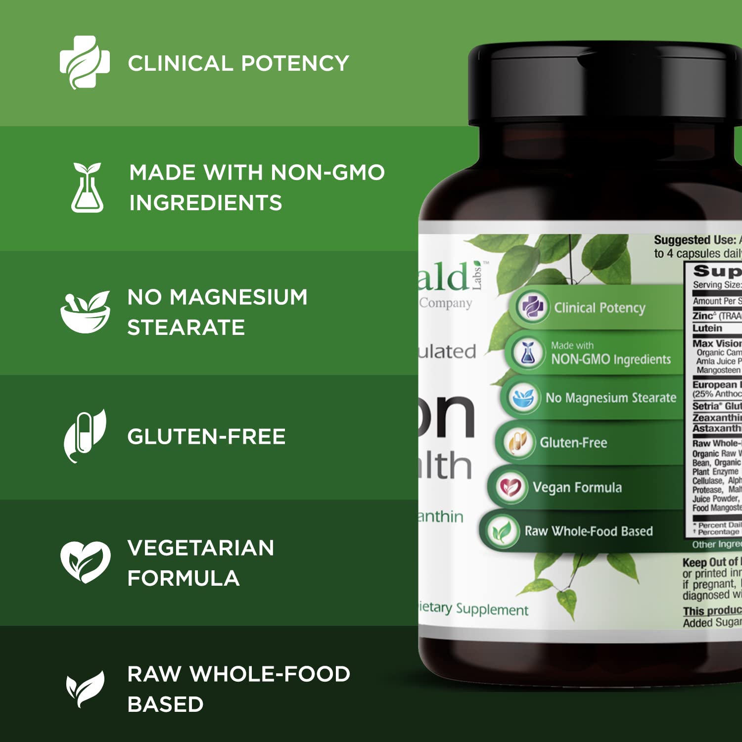 EMERALD LABS Vision Health – zinc chélaté Albion pour le métabolisme des yeux.