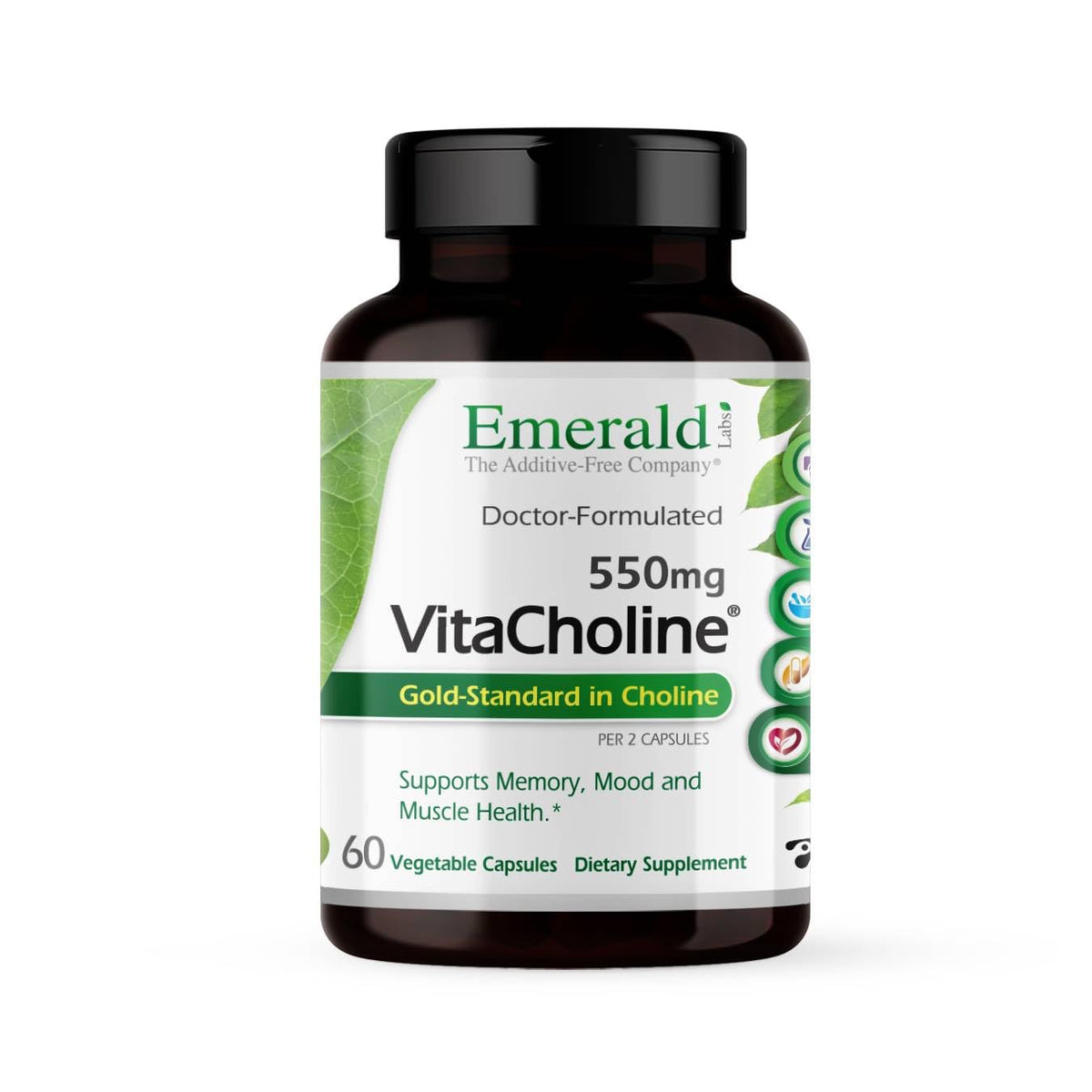 Emerald Labs VitaCholine — bouteille, soutien potentiel à la mémoire et à la fonction musculaire.