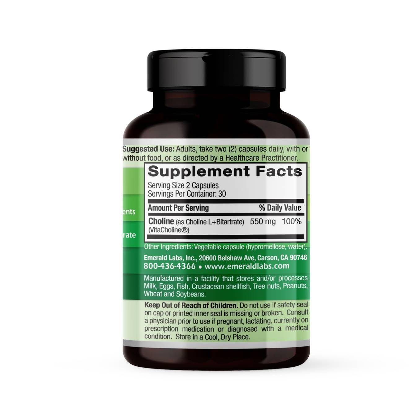 Capsules Emerald Labs VitaCholine, format pratique pour une utilisation quotidienne.