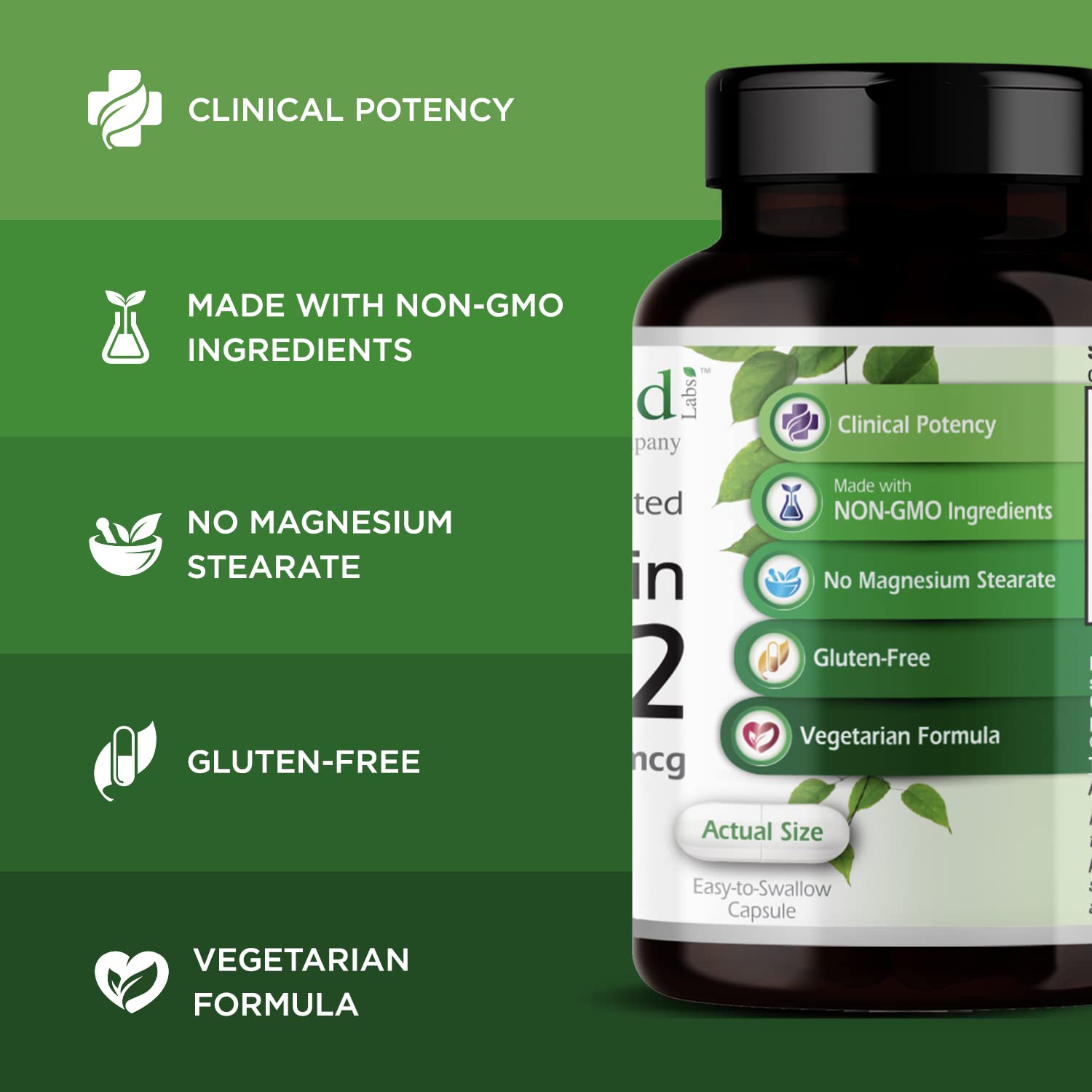 Étiquette EMERALD LABS D3+K2 indiquant le dosage et les informations clés.