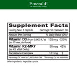 EMERALD LABS Vitamine D3+K2, gélules végétales faciles à intégrer dans la routine quotidienne.