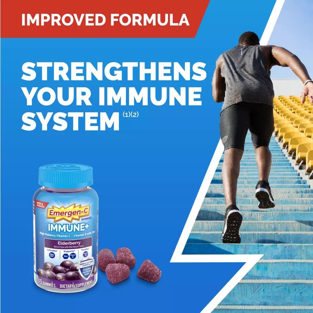 Personne en déplacement consommant les gommes Emergen-C Immune+ Sureau.