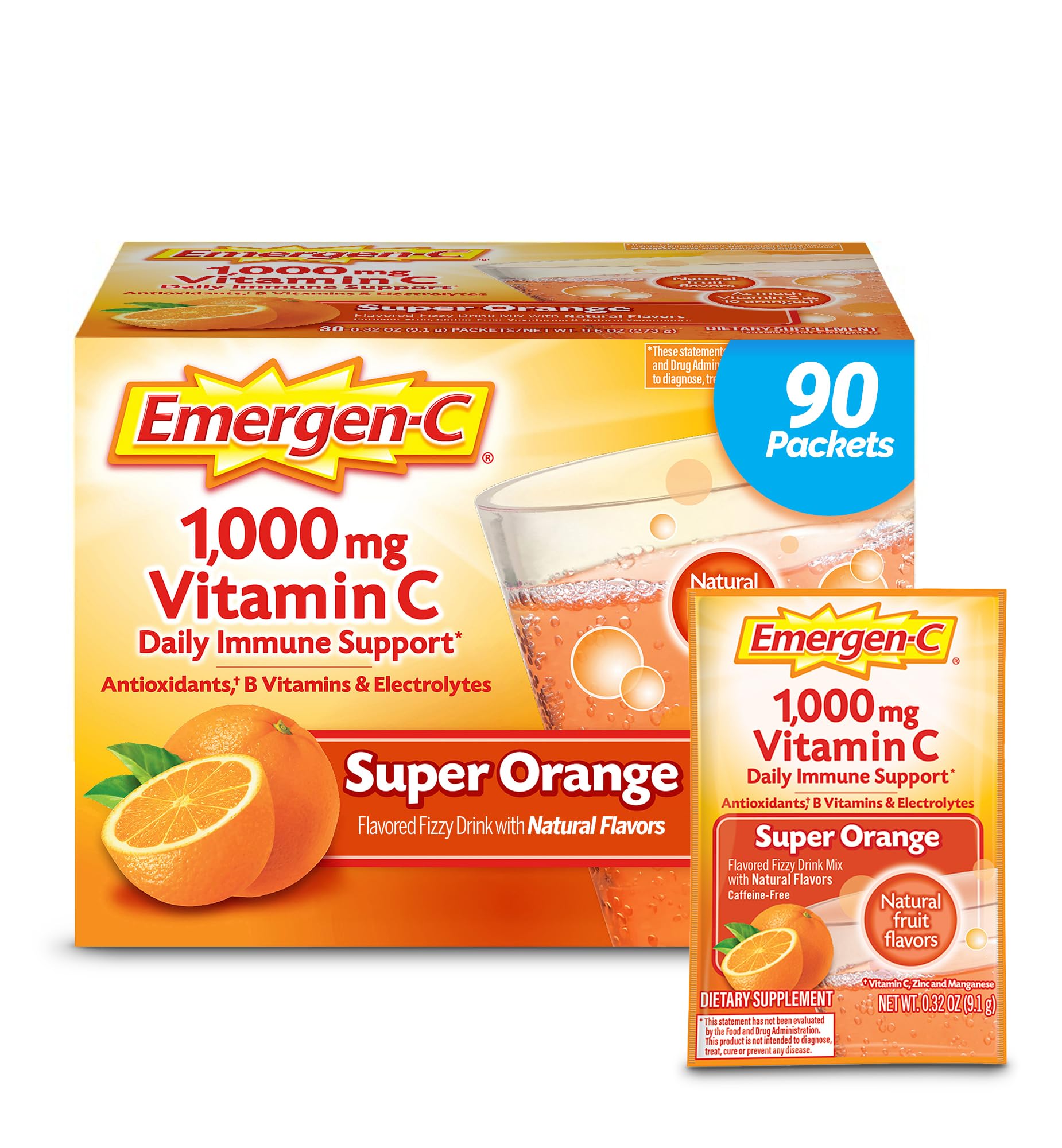 Emergen-C Poudre vitamine C 1000 mg – sachets pratiques pour une dose quotidienne.