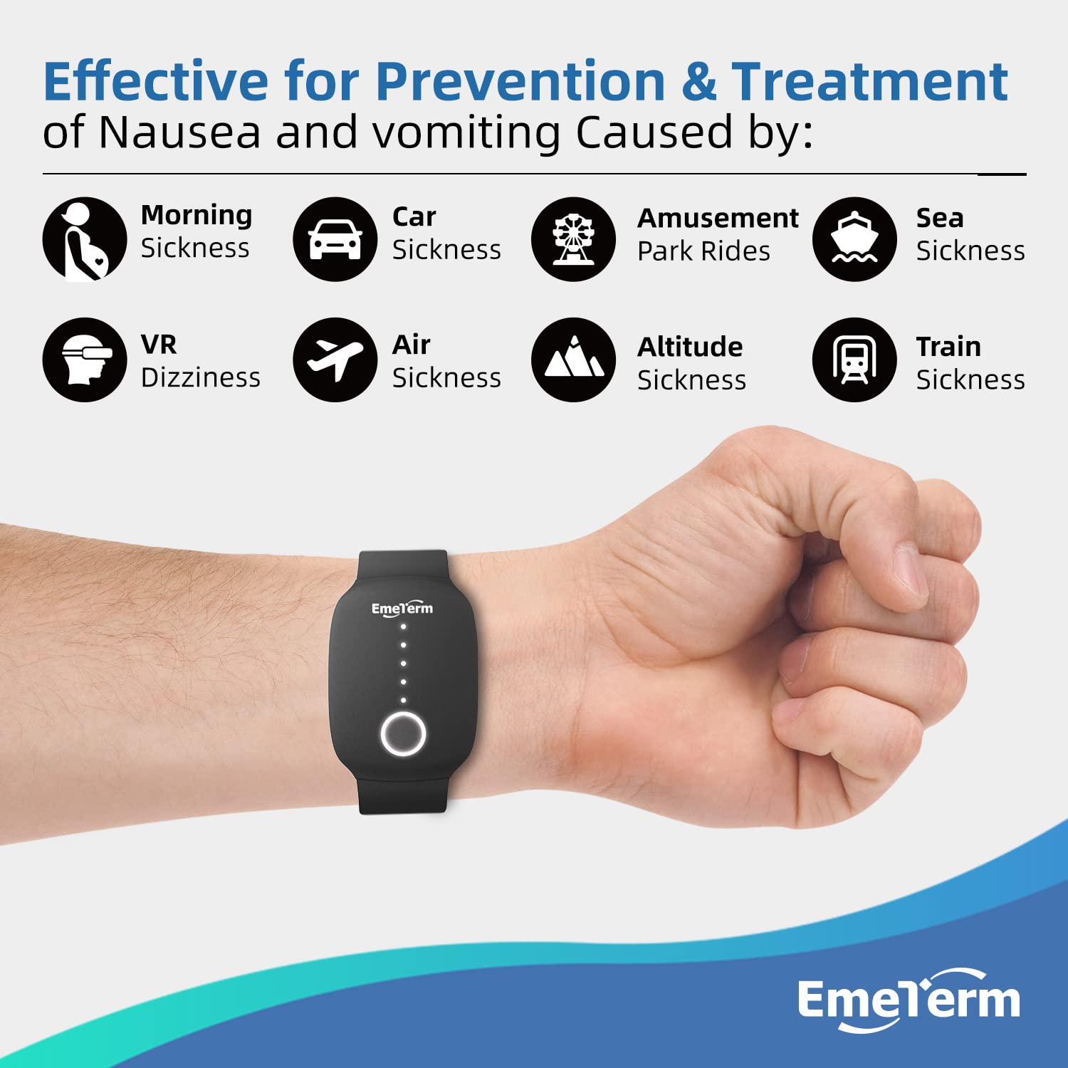 Bracelet EmeTerm anti-nausée – rechargeable et sans médicament.