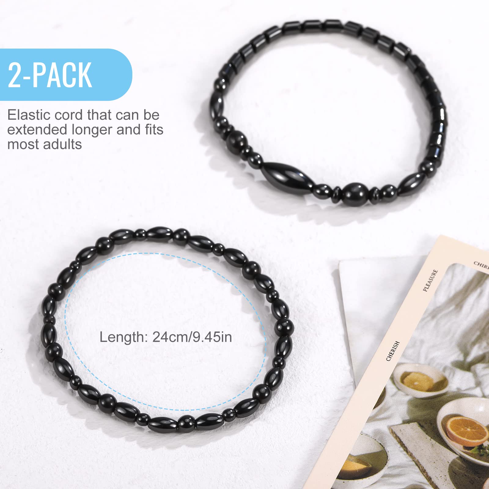 Coffret cadeau Emibele contenant deux bracelets-cheville en obsidienne noire.