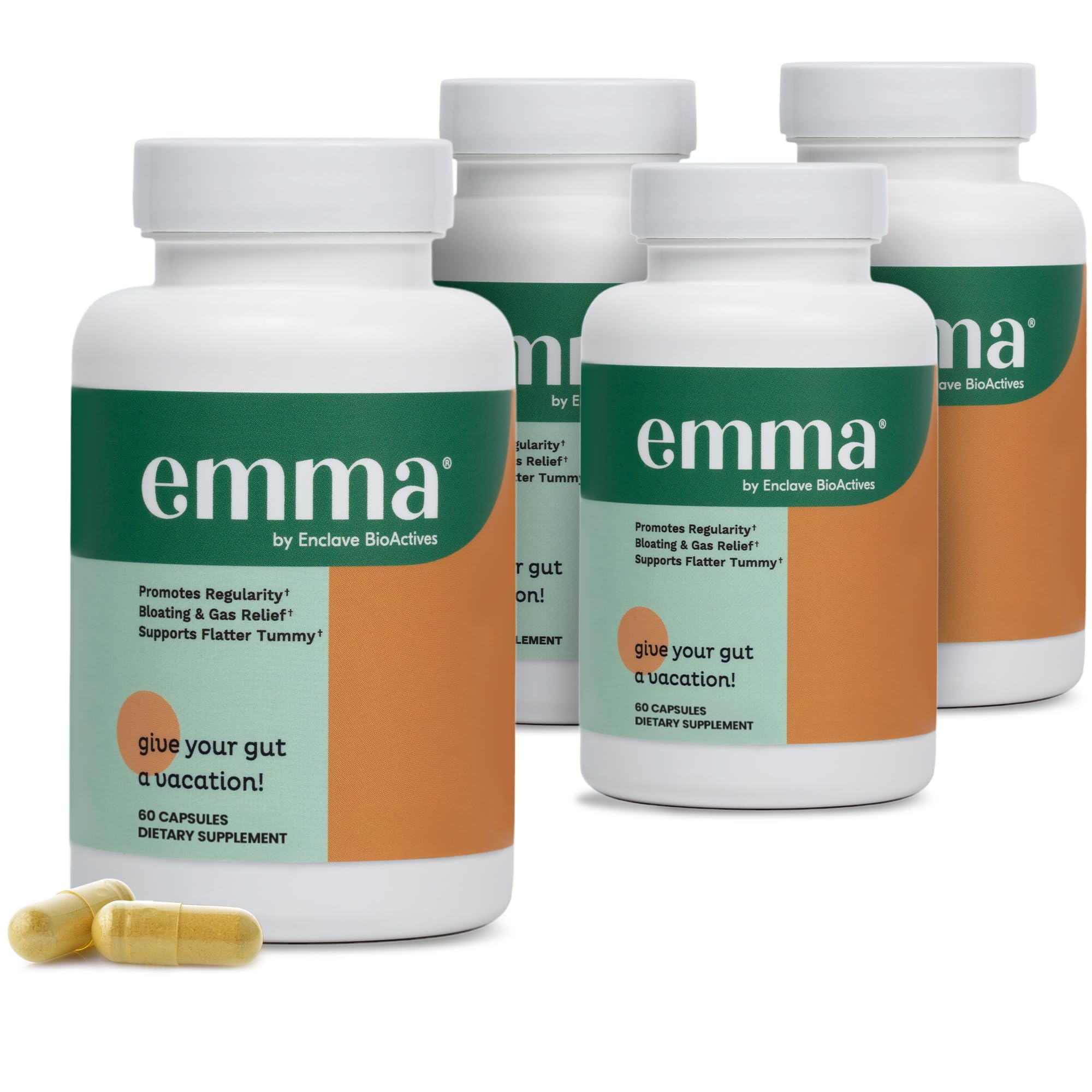 Emma Santé Digestive : pack de 4 capsules, soutien digestion et selles régulières.