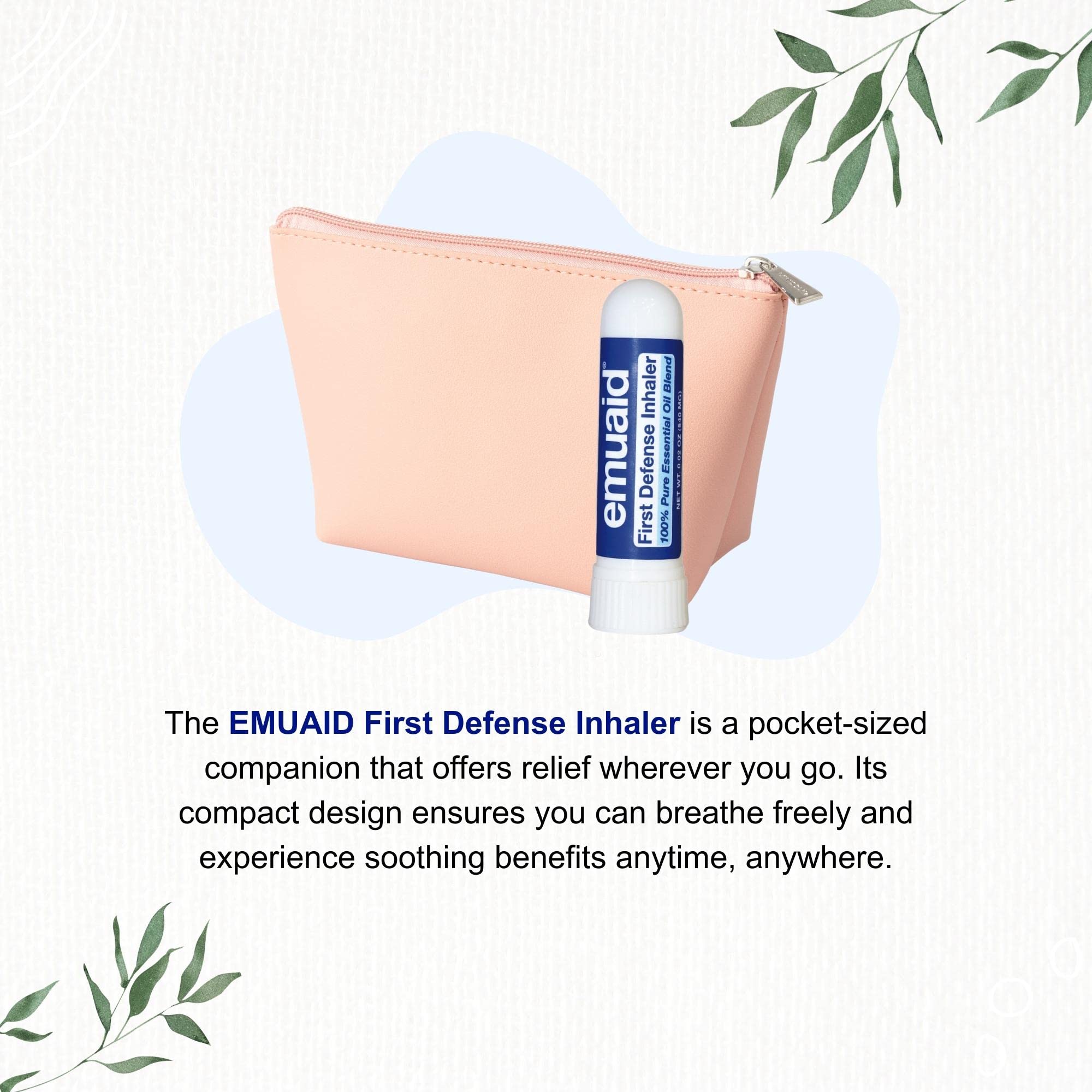 EMUAID inhalateur nasal en contexte d’aromathérapie douce et relaxante.
