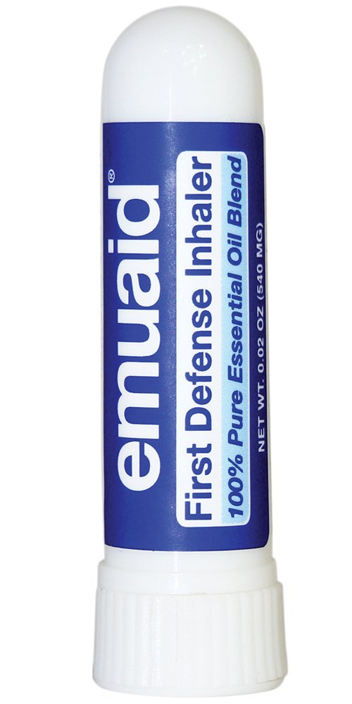 EMUAID inhalateur nasal compact affiché avec bannière de respiration claire et pratique.