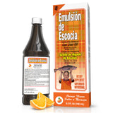 Emulsion de Escocia: bouteille huile foie morue orange, soutien immunitaire pour toute la famille.