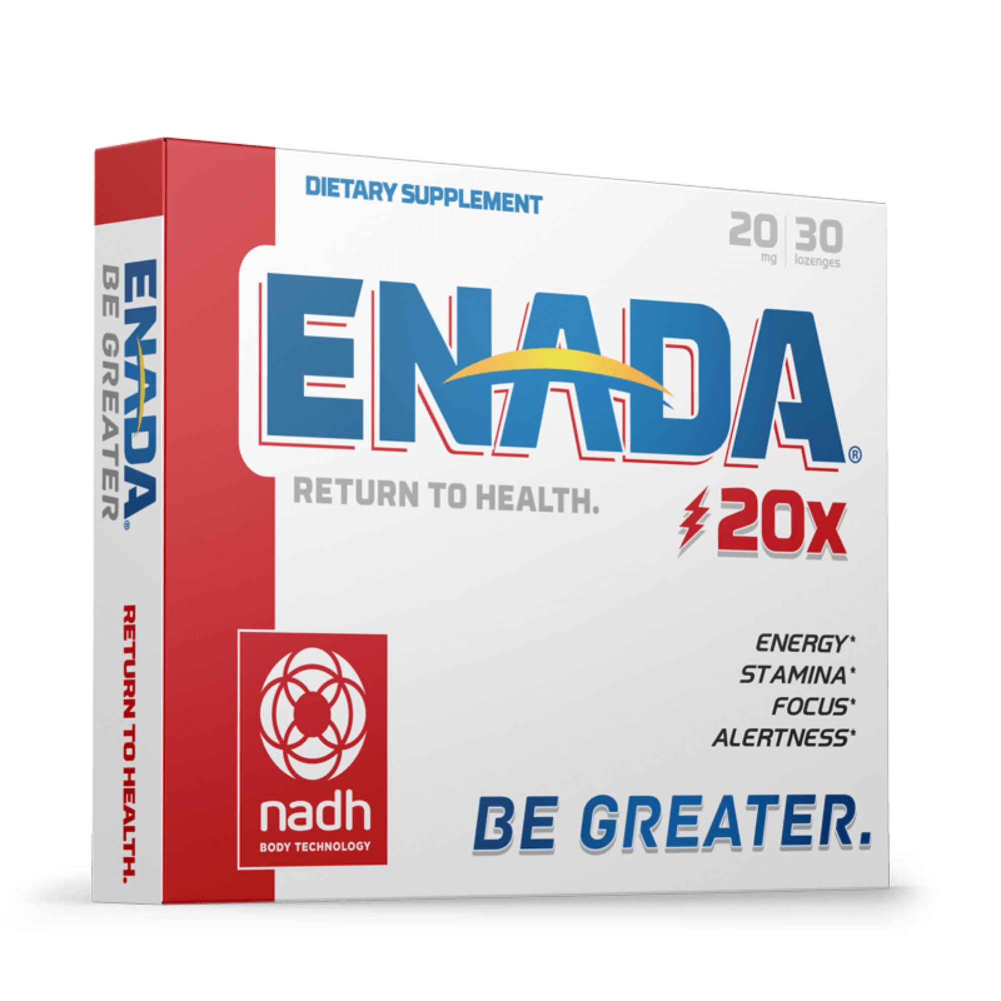 ENADA 20x : bouteille de pastilles pour énergie naturelle tout au long de la journée.