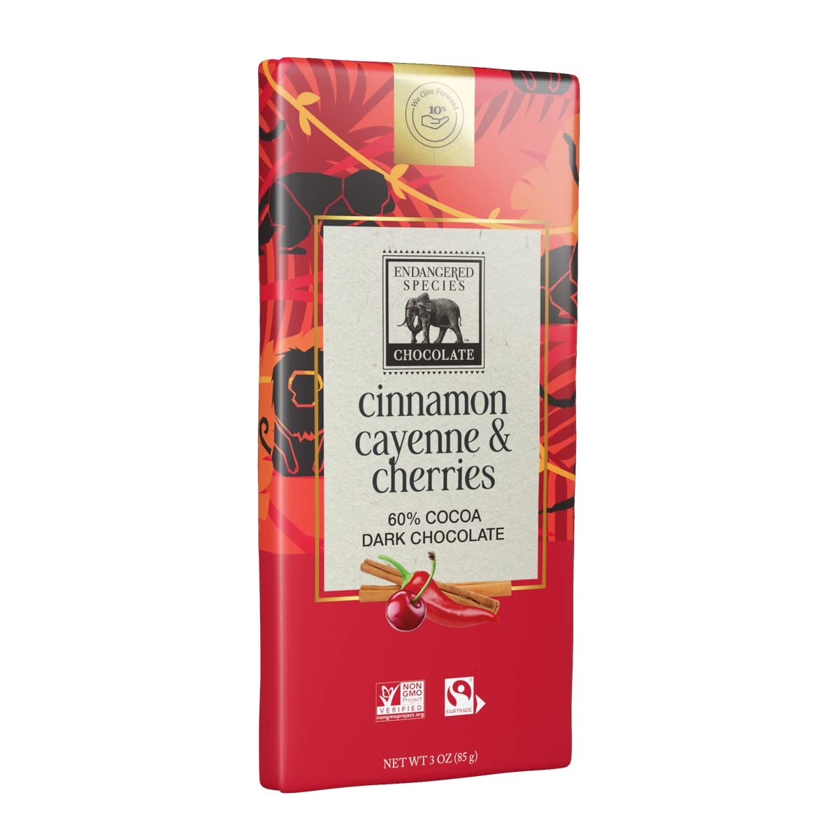 Barre Endangered Species chocolat noir avec cannelle cayenne cerises – arômes intenses