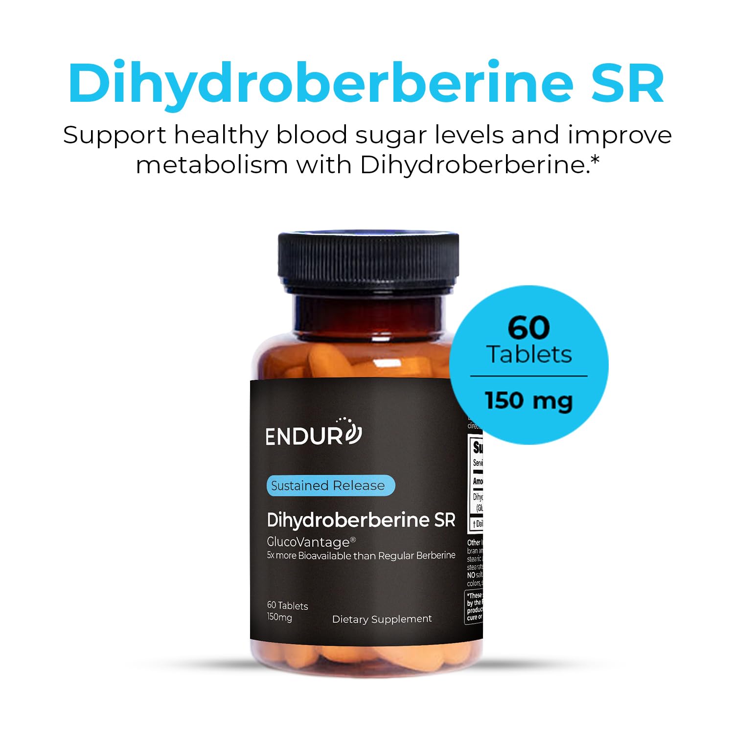 Endur Dihydroberberine SR – etiquette lisible pour le contrôle glycémique potentiel