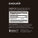 Endur MegaNatural-BP, étiquette lisible indiquant dosage et conseils.