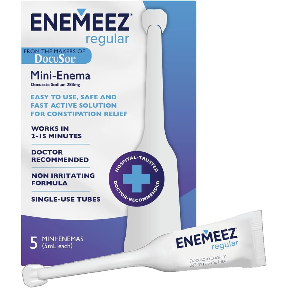 Enemeez mini-bouteille docusate sodique, soulage rapidement la constipation chez l'adulte.