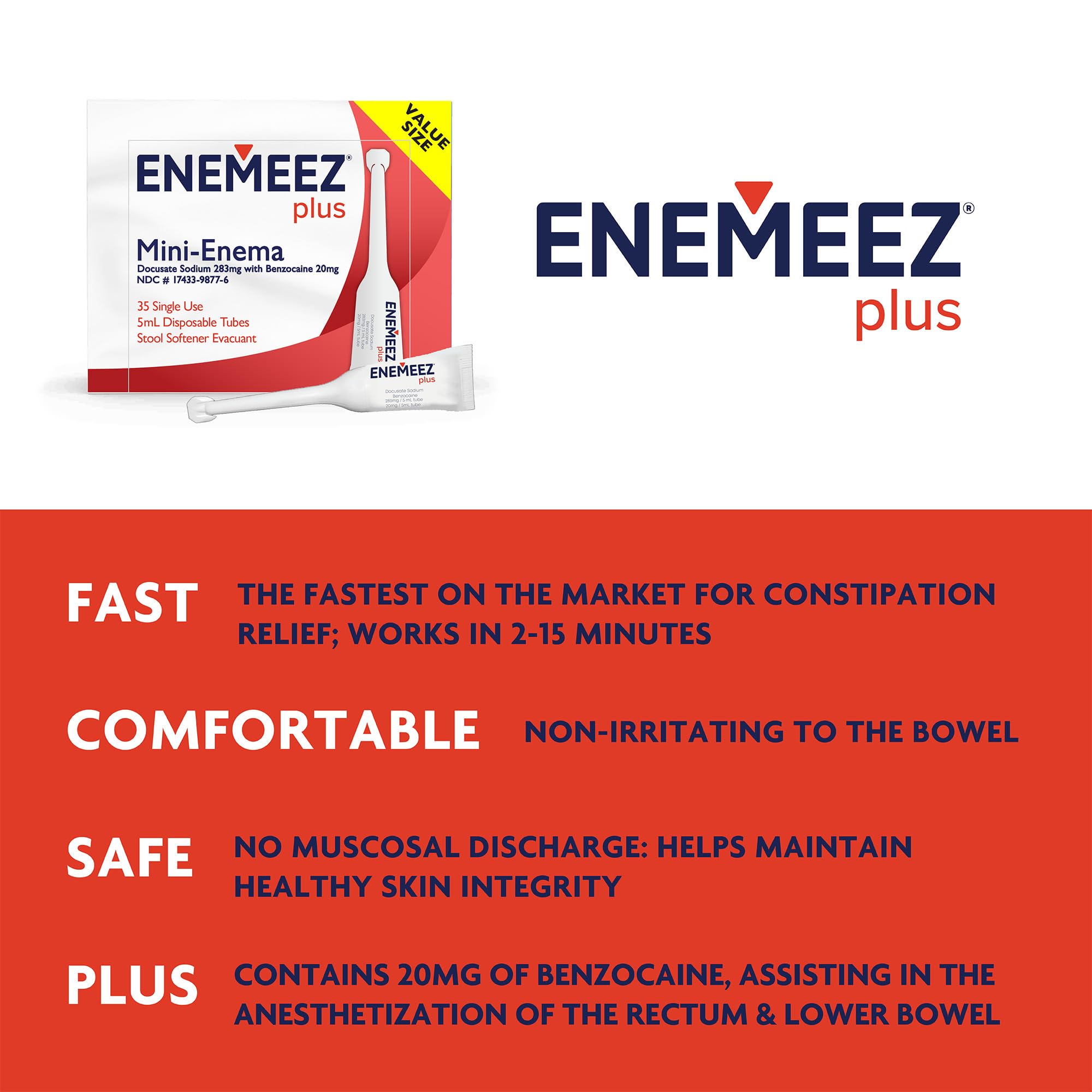 Enemeez Plus — benzocaïne 20 mg, peut réduire l’inconfort lors de l’utilisation