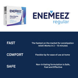 Enemeez Plus Mini Enema: emballage clair et étiquette détaillée pour une utilisation guidée.
